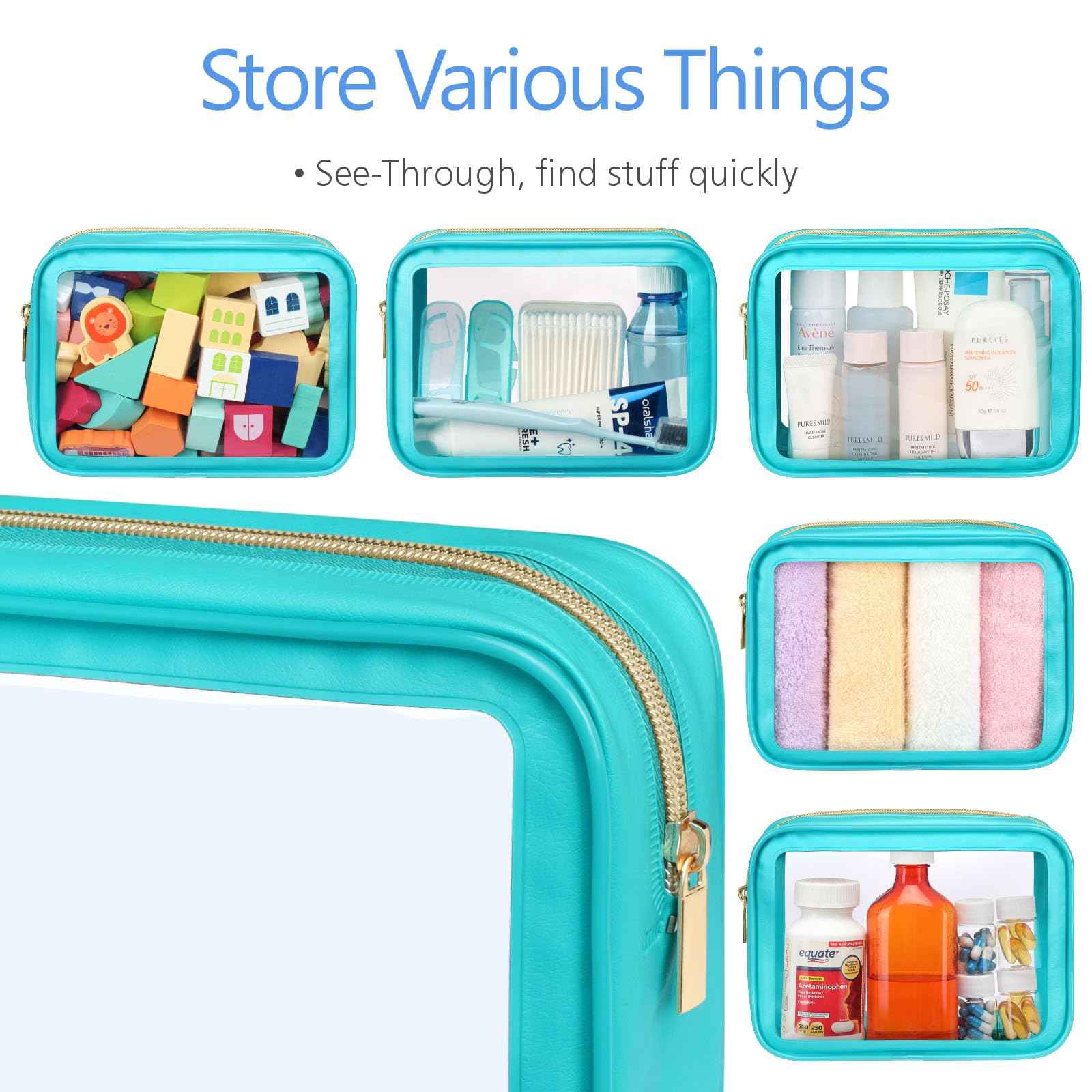 PACKISM Color-Edged Clear Makeup Bags in 2 Size, Bundle Sale