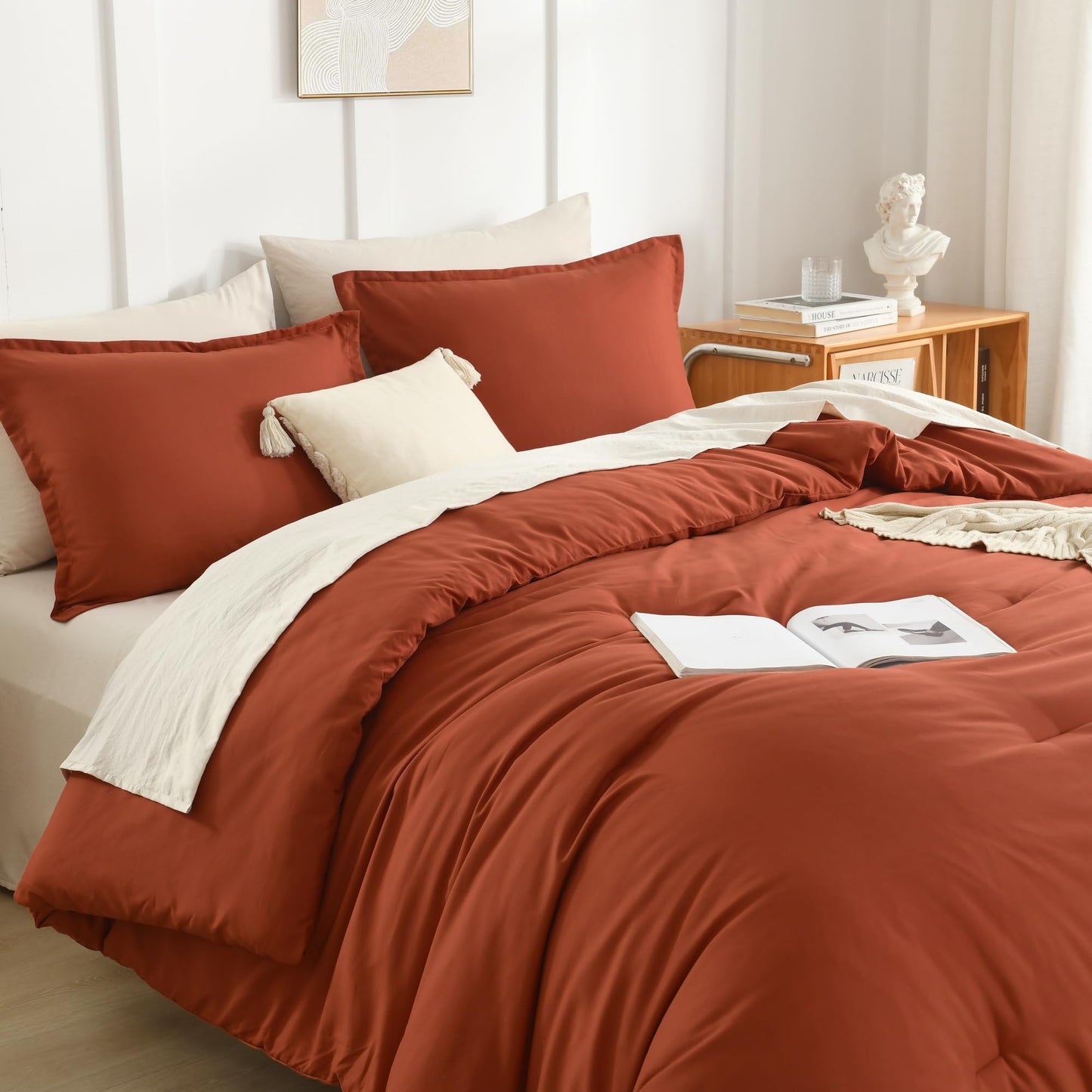 Litanika Burnt Orange Twin/Twin XL Comforter Set, 2 Pieces Solid Terracotta Lightweight Bedding Comforter Set, Rust Fluffy Quilted Blanket Set (66x90In Comforter & 1 Pillowcase)