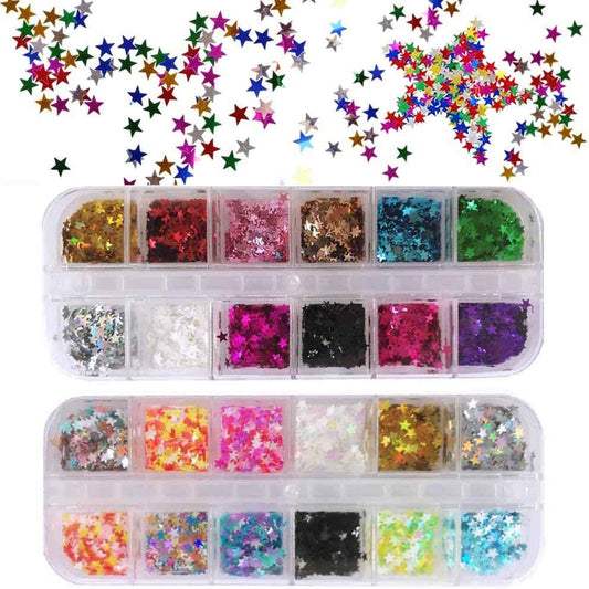 EBANKU Star Glitter Confetti, 24 Boxes Stars Holographic Sequins 3D Laser Glitter Nail Art Flakes Colorful Nail Glitter Manicure Decals Nail Decoration