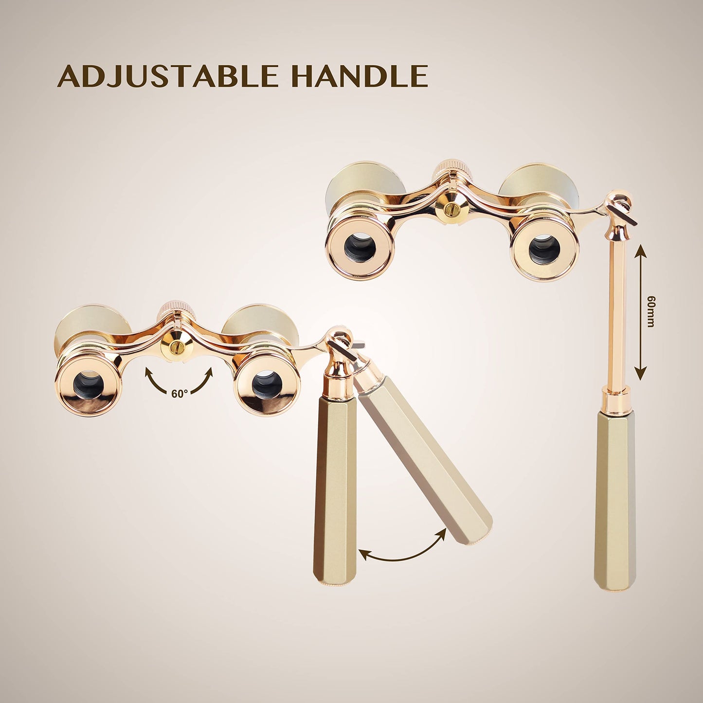 Yourelexit® Opera Glasses Binoculars Lorgnette Theater Optical Glasses Mini Compact Lightweight Built-in Foldable Adjustable Handle with Neck Chain Vintage Adults Kids Women in Musical Concert Cinema