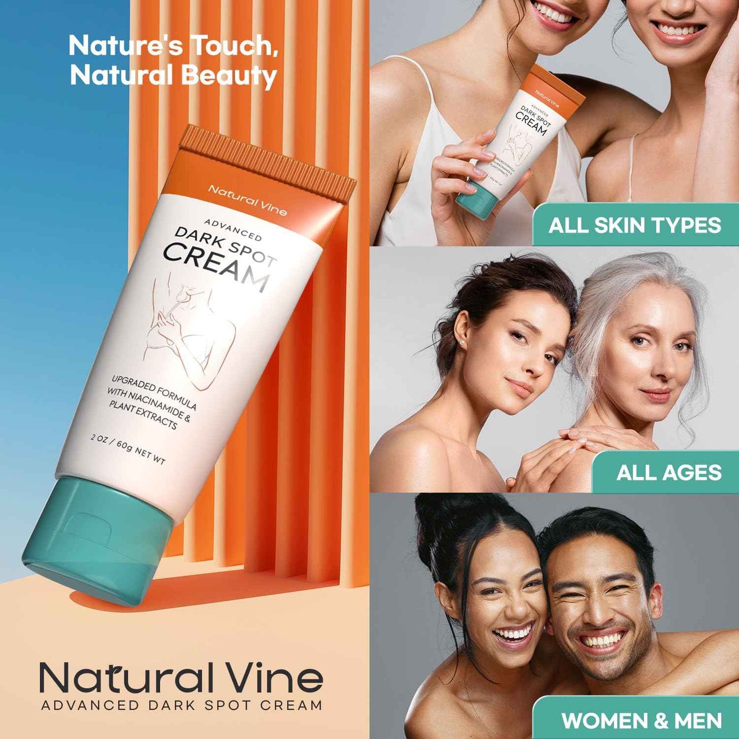 Natural Vine Dark Spot Corrector: Dark Spot Remover for Face and Body - Age Spot Brown Spot Sun Spot Remover Faded Spot Melasma Freckles Correcting - With Niacinamide for Women and Men 60g 2Pcs