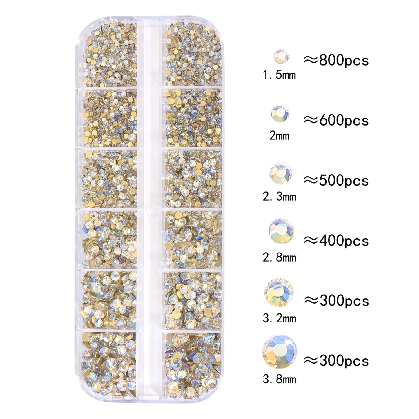 HNUIX Nail Rhinestones - 2920pcs 3D Multi Shape Size, Crystal Blue Moonlight Nail Gems, Flat Back, with Kit, for Nail Art, DIY Decorations