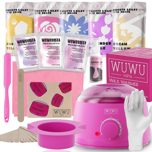 Waxing Kit, WUWUVISTA Hair Removal Hard Wax Kit with Wax Melt Warmer & Waxing Beads for Women & Men - Professional at home Wax Pot for Face/Brazilian/Full Body/Bikini/Sensitive Skin(Purple, 35 items)