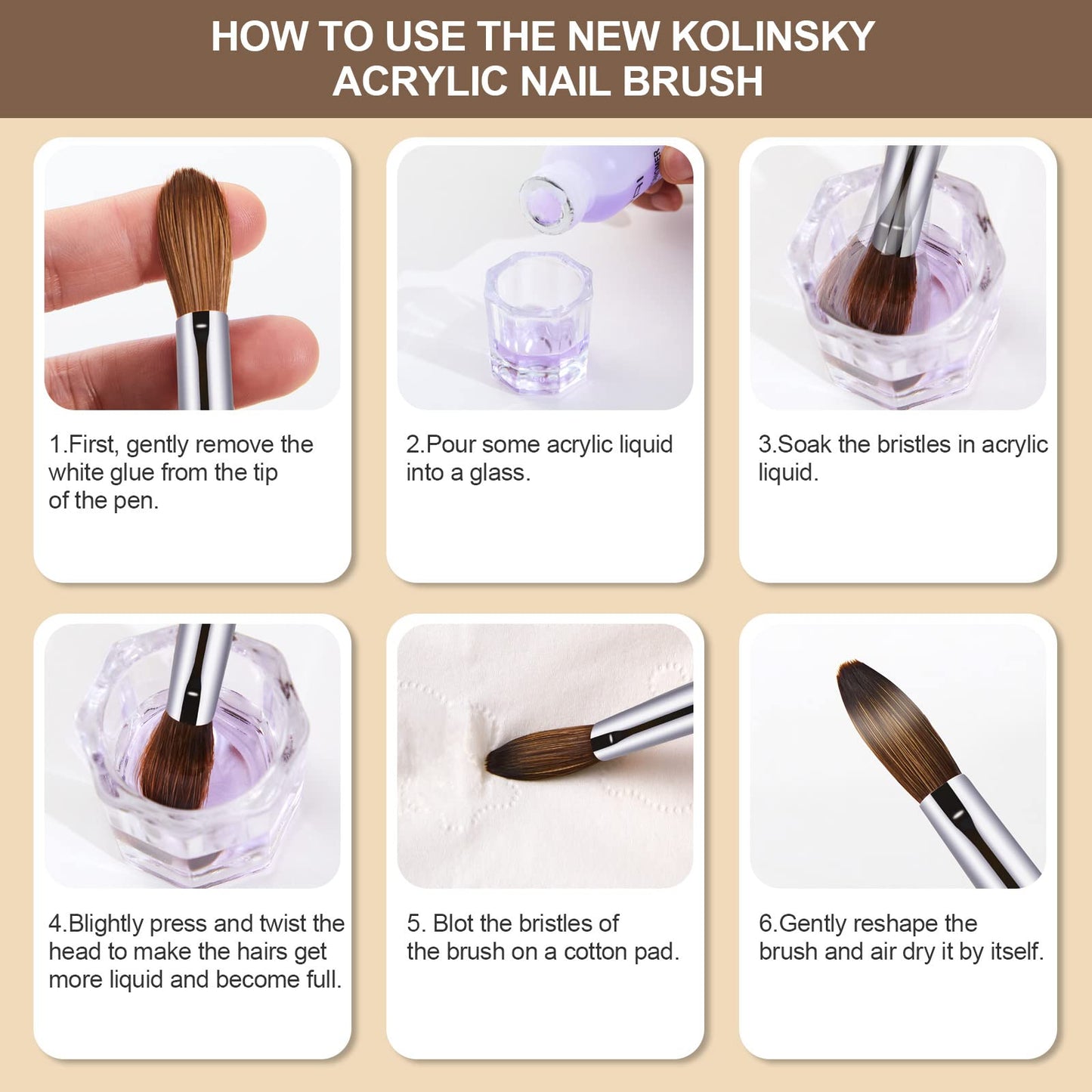 Acrylic Nail Brush Size 16, KEMEISI 100% Pure Kolinsky Nail Art Brushes Sturdy Handle Oval Shaped Acrylic Powder Nail Design Tools for Professional Manicure DIY Home Salon (Brown Gradient)