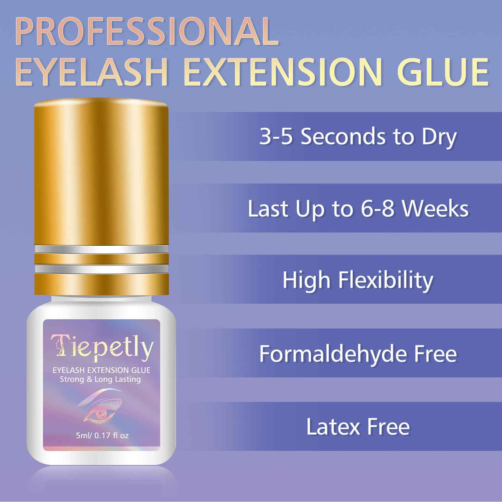 Extra Strong Black Eyelash Extension Glue, Strong Lash Extension Glue Professional Use Only, Long-Lasting and Fast-Drying, Up to 8 Weeks Retention (5ml)