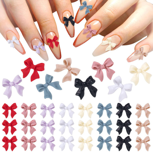 HINZIC 240Pcs Mixed Bow Nail Charm 8 Styles Bowknot Nail Bows Glitter Acrylic Pearls Kawaii Valentines Wedding Prom Decoration for Women Girls Phone Case Scrapbook Envelope Cards Making