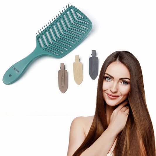 Detangling Brush, Dry and Wet Vented Detangler Hair Brush for Women and Men, Professional Paddle Curved Styling Hairbrush for Straight/Curly/Thick/Long/Wavy/Damaged Hair,Dark green…