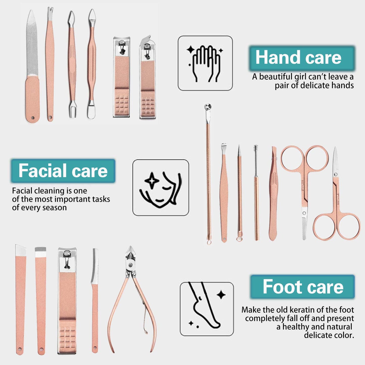 Manicure Set Pedicure Kit Nail Clippers Set Fingernails & Toenails Vibrissac Scissor 18 Pieces Best Care Grooming Tools for Man & Women Gift with Case (Pink_18in1)