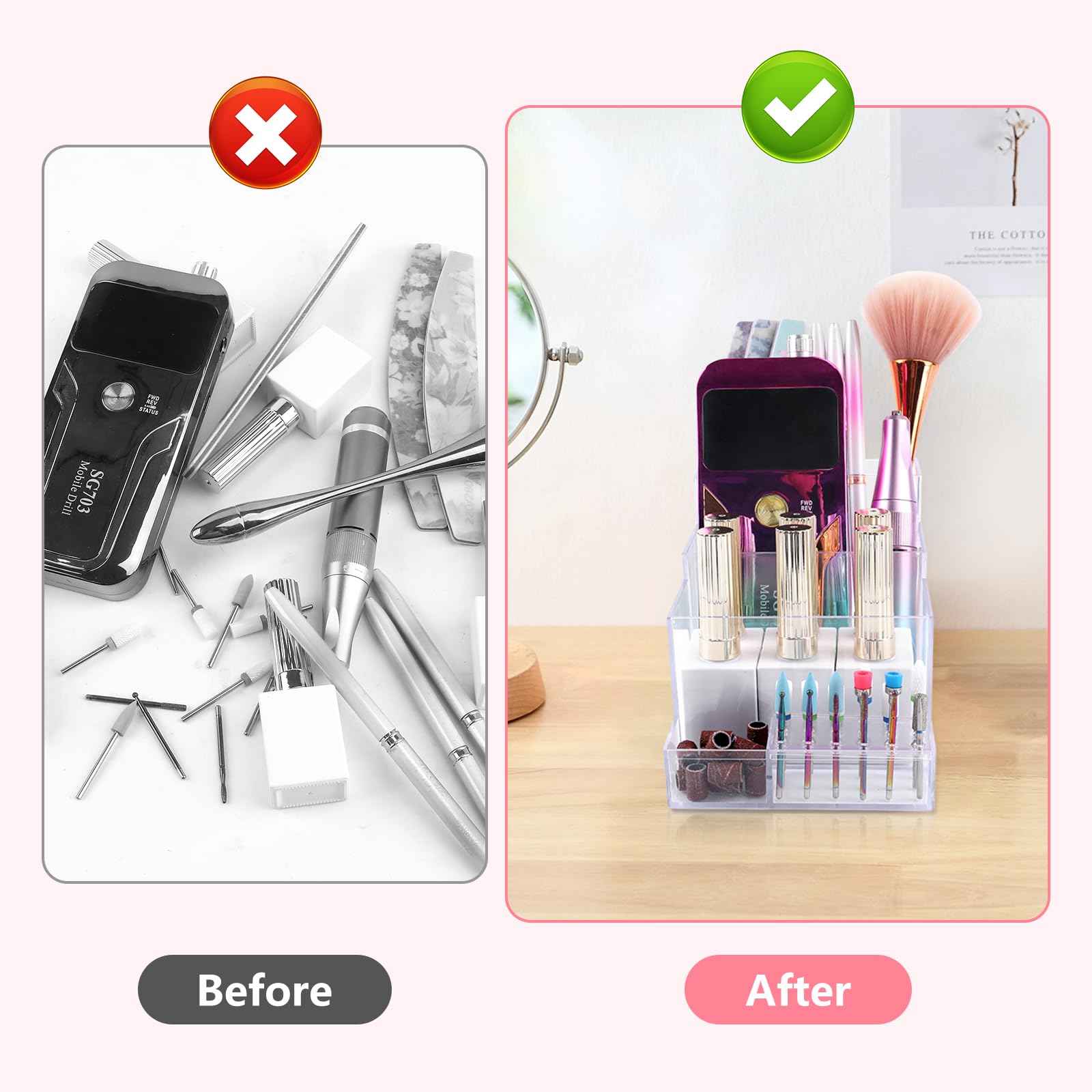 YINGJEE Nail Drill Holder, 18 Holes Acrylic Nail Drill Bit Holder, Professional Transparent Nail Drill Grinding Bit Organizer Case and Storage Box for Manicure Tools (Transparent)