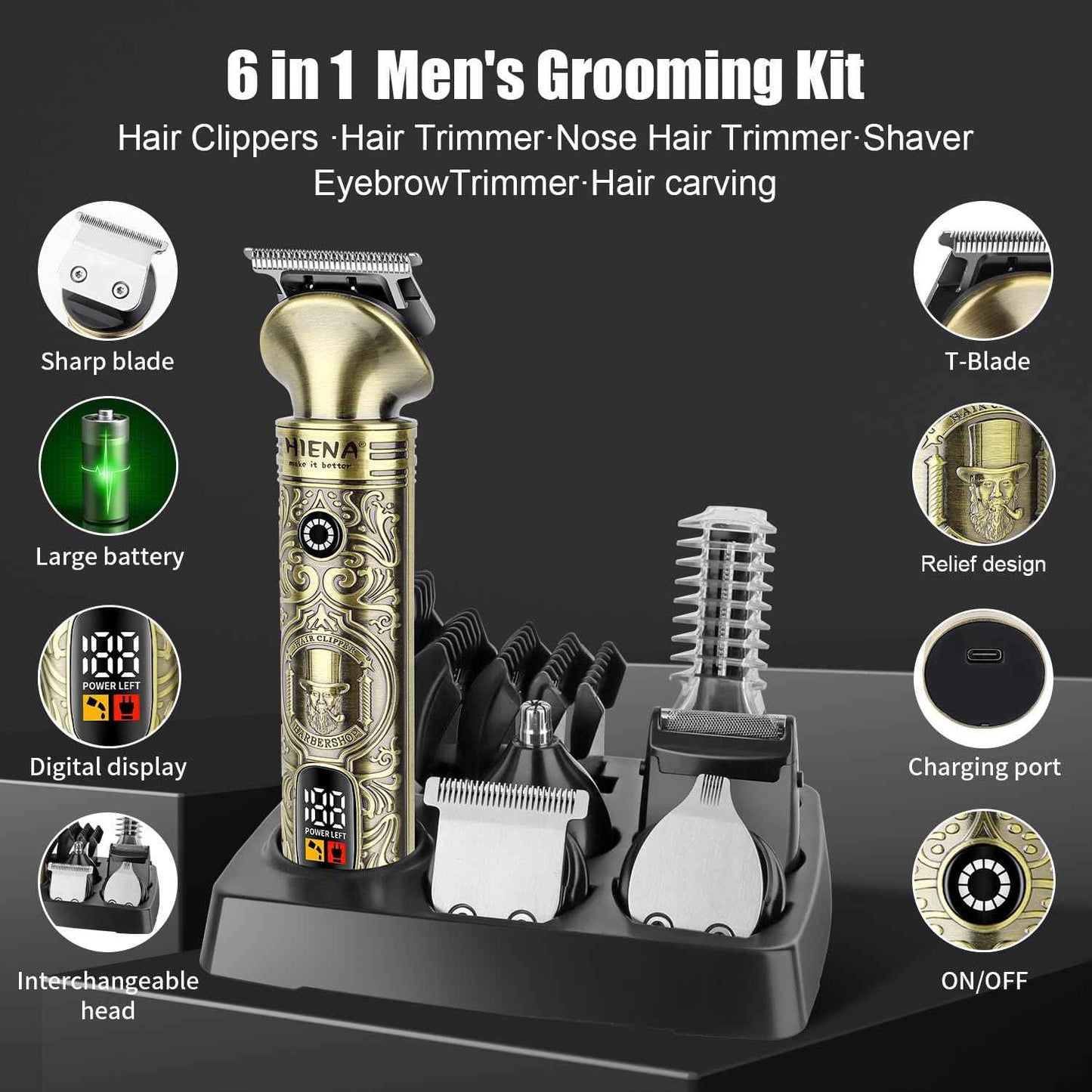 HIENA PRO Beard Trimmer for Men, Electric Razor & Shavers for Men, Cordless T-Blade Hair Clipper Set, Mens Grooming Kit for Shaving Face, Mustache, Body, Ear, Hair,Nose Trimmer