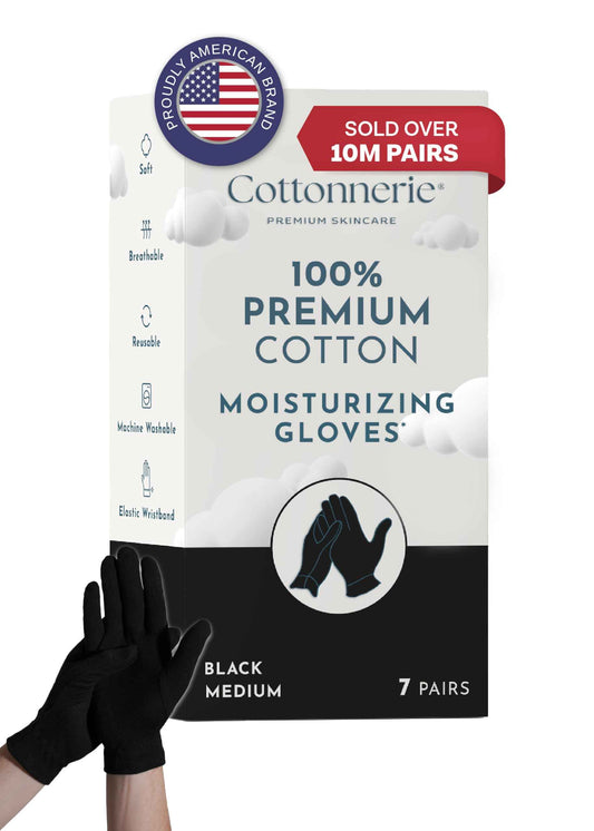 7 Pairs Cottonnerie Cotton Gloves for Dry Hands Sleeping, Moisturizing Gloves Overnight, Hand Moisturizer Gloves, Moisture Gloves for Dry Hands Overnight, Eczema Gloves, Medium, Black