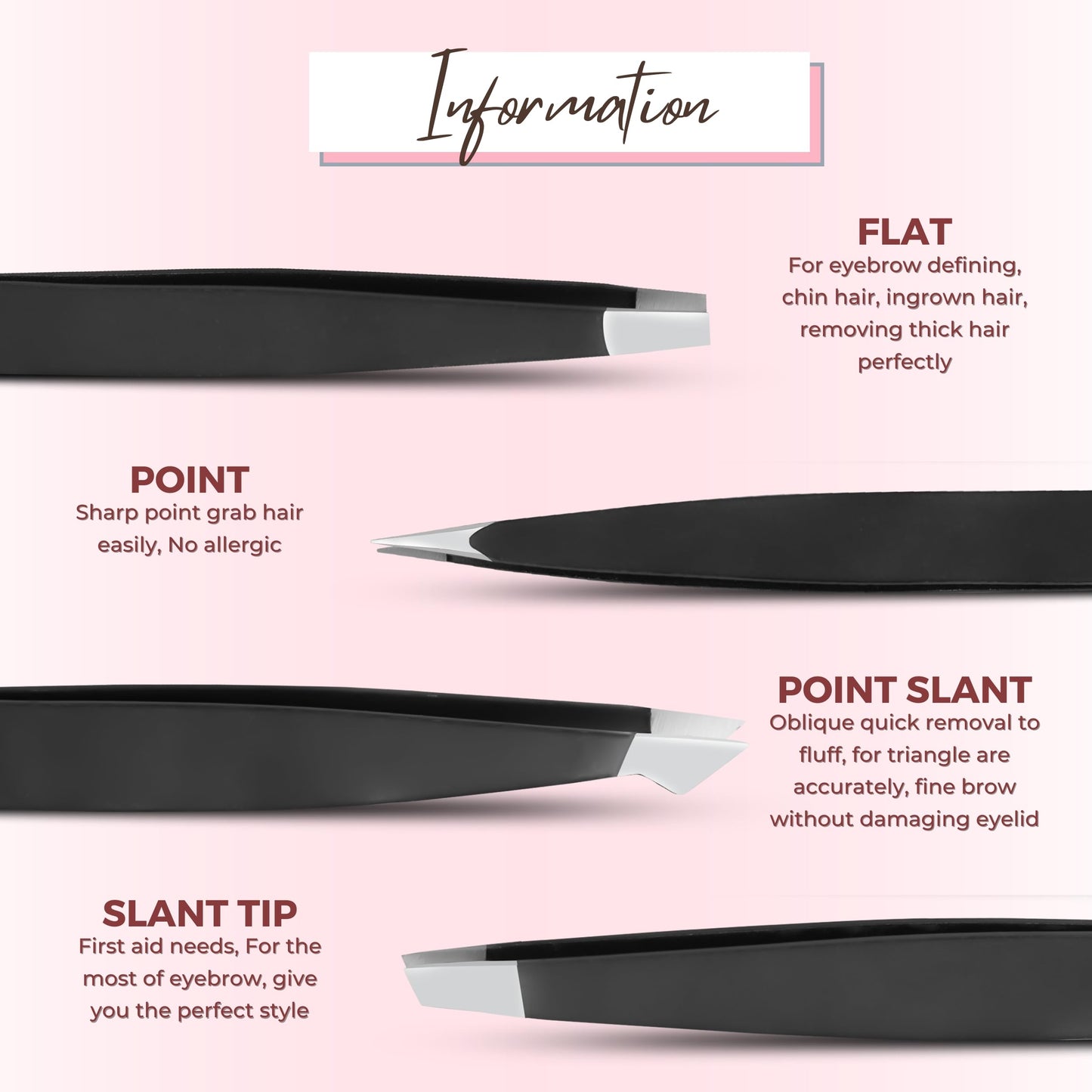 SIVOTE 4-Pack Eyebrow Tweezers for Women – Professional Tweezers for Facial Hair & Chin Hair Removal – Stainless Steel Precision Tweezers for Men and Women in Black