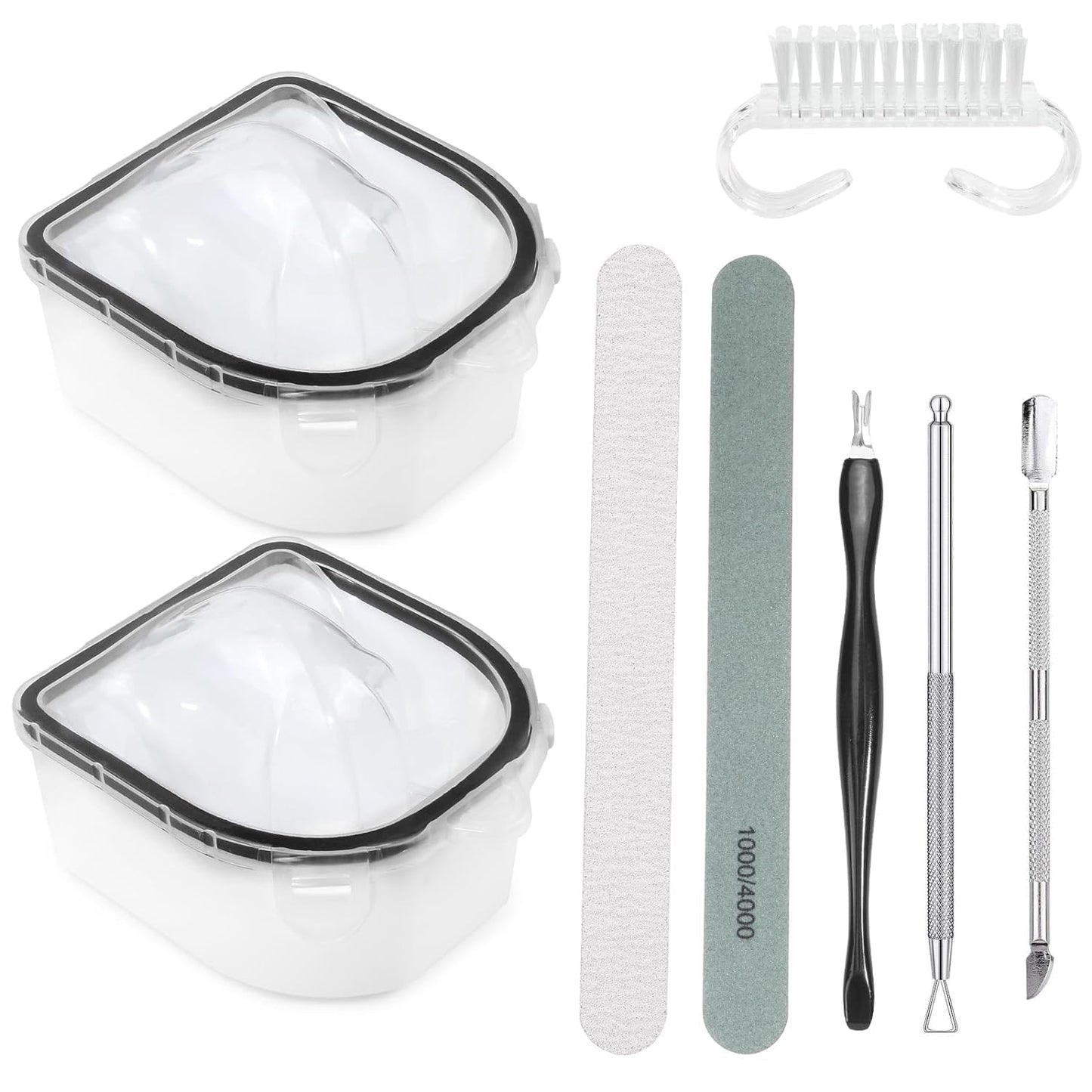 Yokilly Nail Soaking Bowl, 2 PCS Soak Off Gel Polish Remover Manicure Bowl, Acetone Nail Soak Off Bowl for Acrylic Nails Dip Powder Remover Kit with Cuticle Peeler and Cuticle Pusher (Black-8PCS Set)