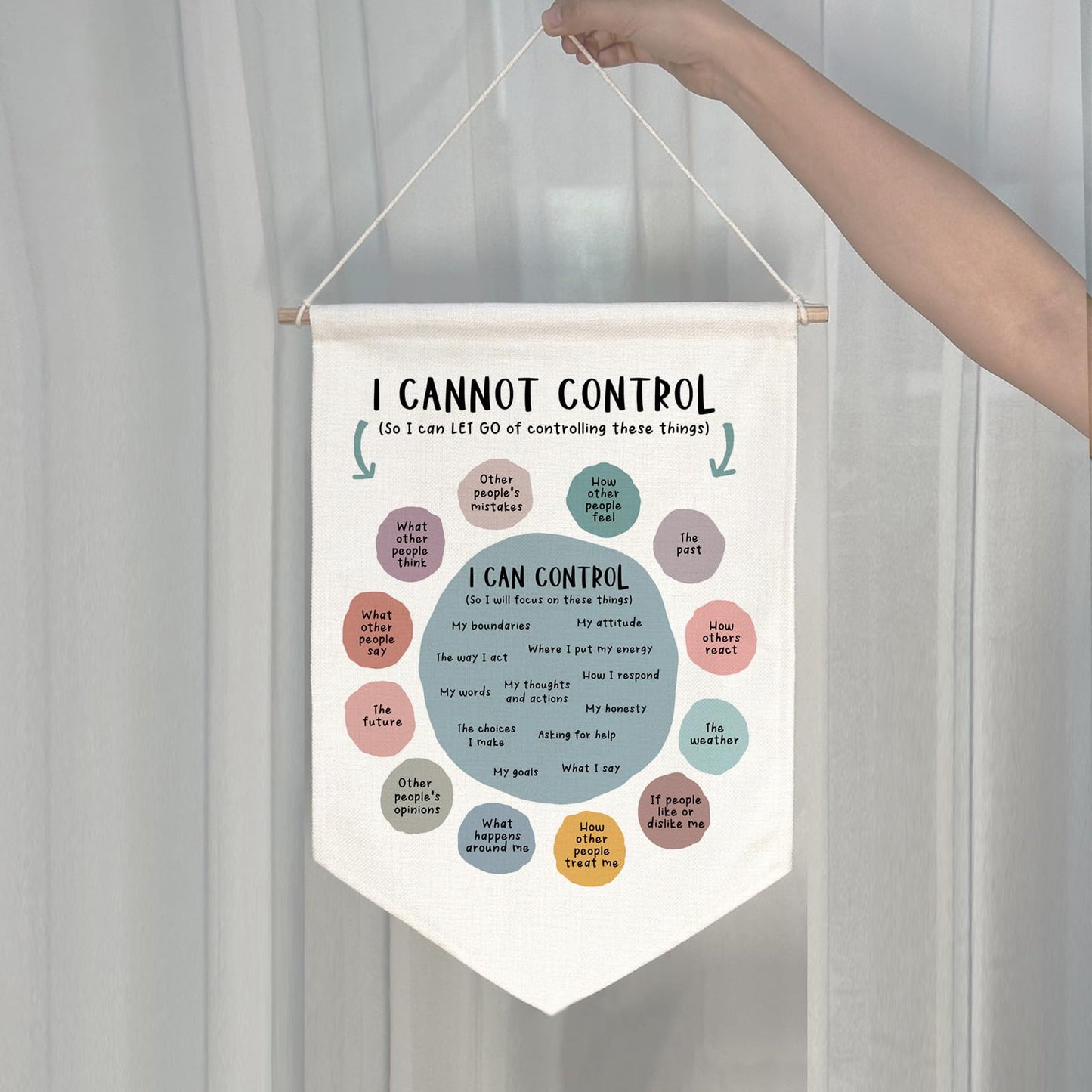 Classroom Wall Hanging Banner Poster Therapy Office Decor Calm Down Corner School Counselor Mental Health Growth Mindset Poster Anxiety Educational Wall Banner (I Can't Control)