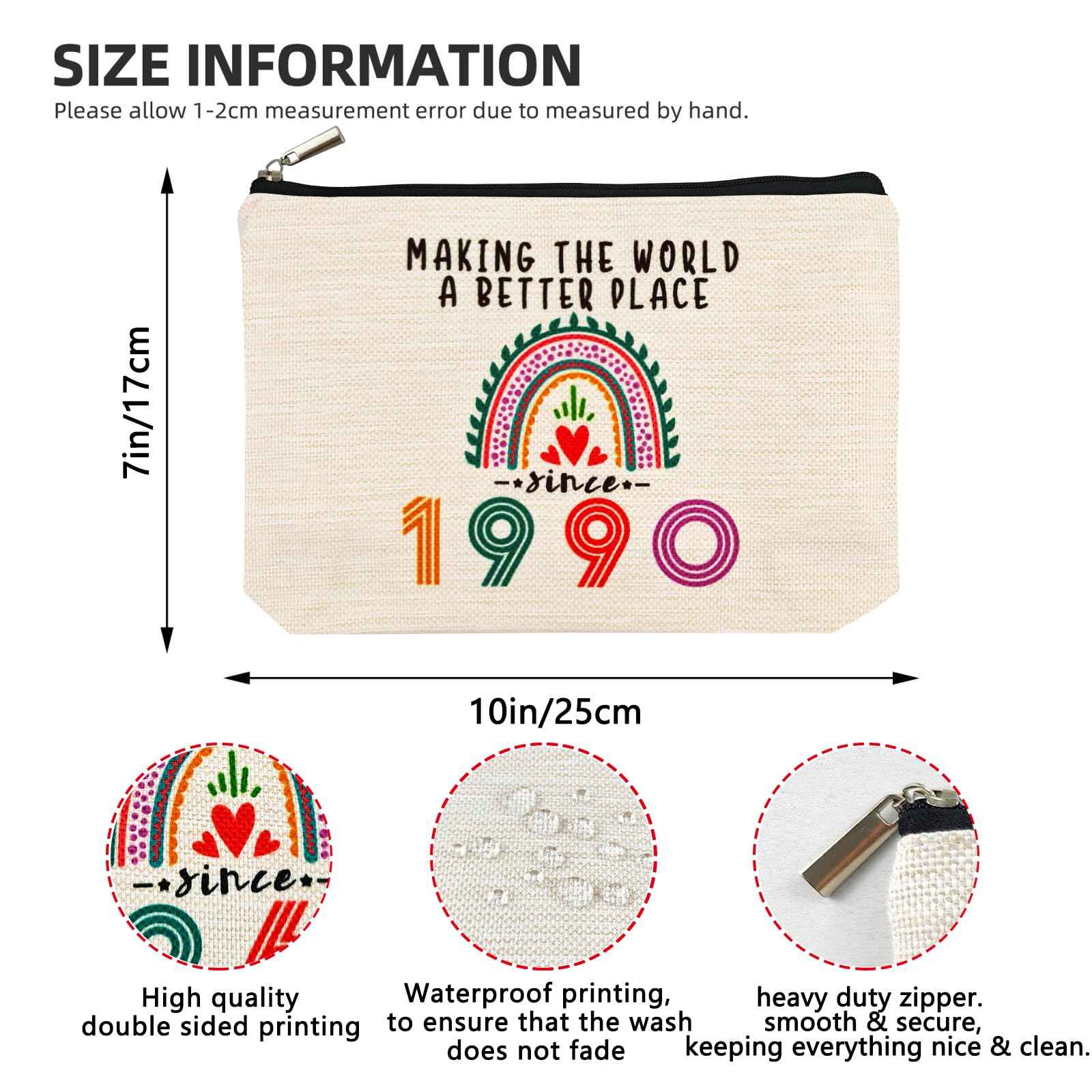 35th Birthday Gifts for Her Makeup Bags, 1990 Happy 35th Birthday Decorations for Women Her, 35 Year Old Gifts Ideas for Daughter, Sister, BFF, Female, Cosmetic Travel Pouch