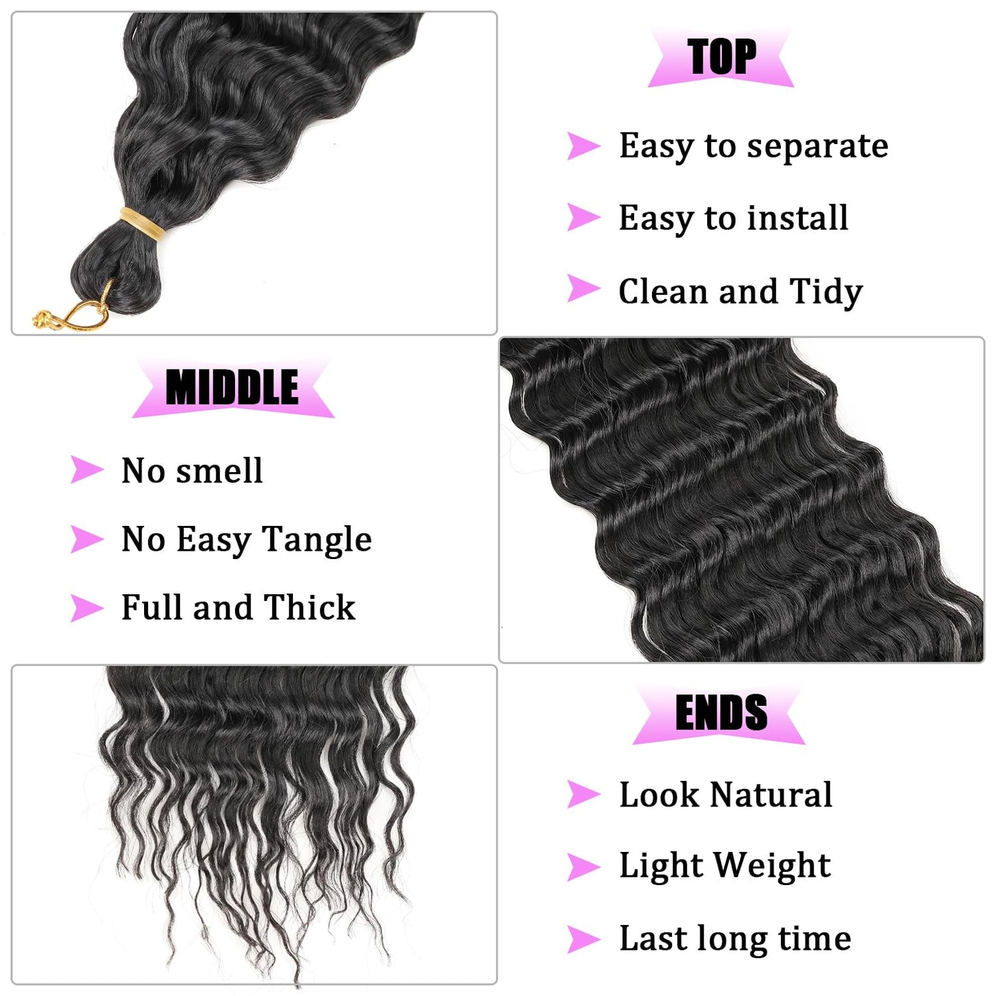 ZRQ Deep Wave Crochet Hair Natural Black 18 Inch 3 Packs Ocean Wave Curly Braiding Hair for Boho Braids Synthetic Curly Crochet Hair For Women #1B