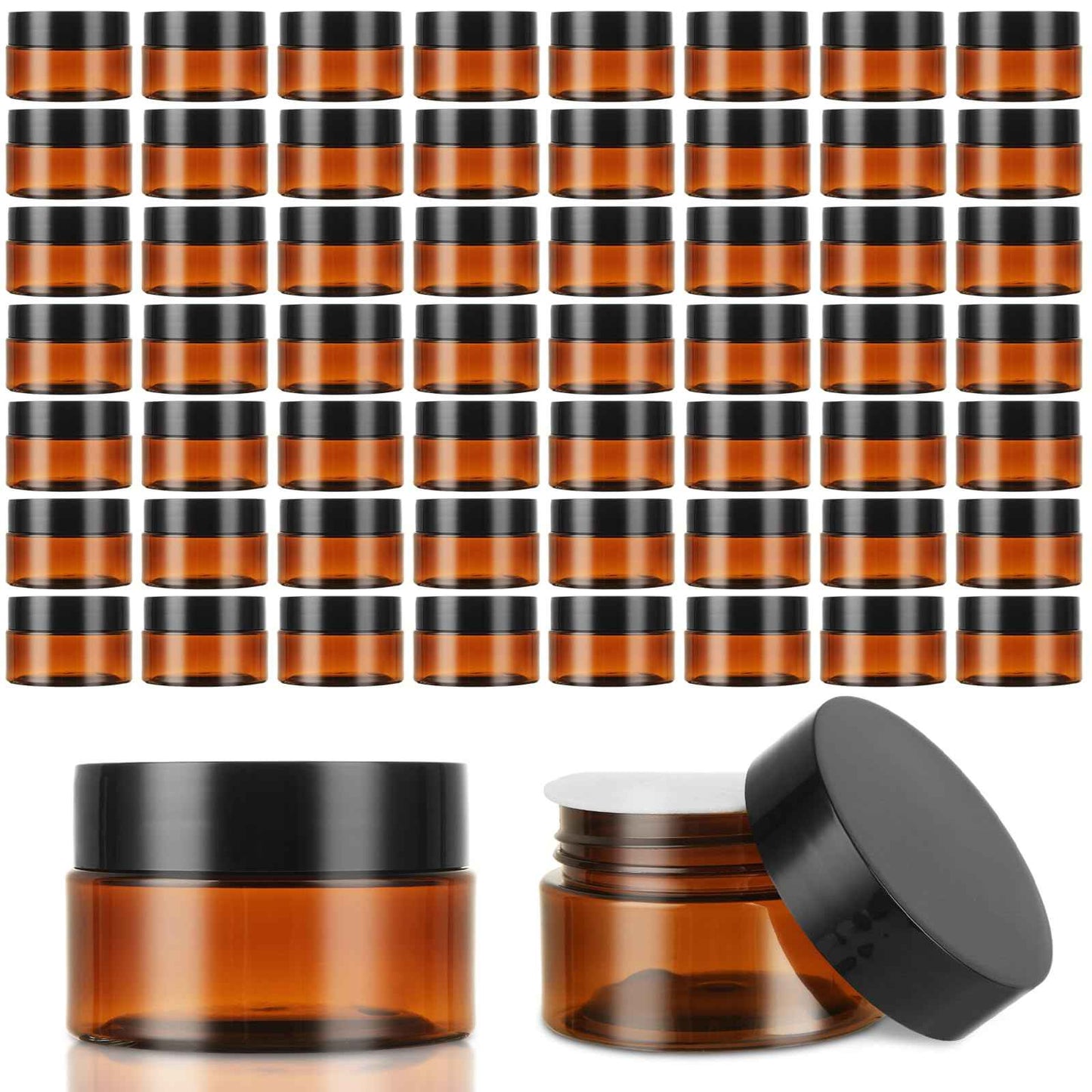 ABuff 100 Pack 1oz Amber Plastic Jars with Lids 30ml Empty Cosmetic Jars Leak Proof Container Refillable Makeup Containers Travel Cosmetic Containers for Lotions Sample Cream