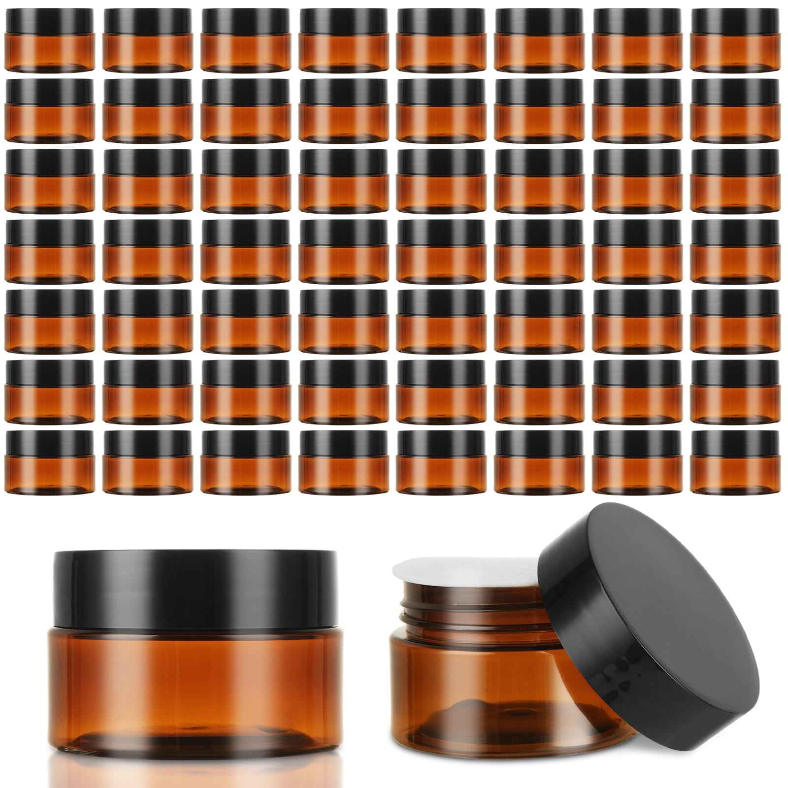 ABuff 100 Pack 1oz Amber Plastic Jars with Lids 30ml Empty Cosmetic Jars Leak Proof Container Refillable Makeup Containers Travel Cosmetic Containers for Lotions Sample Cream