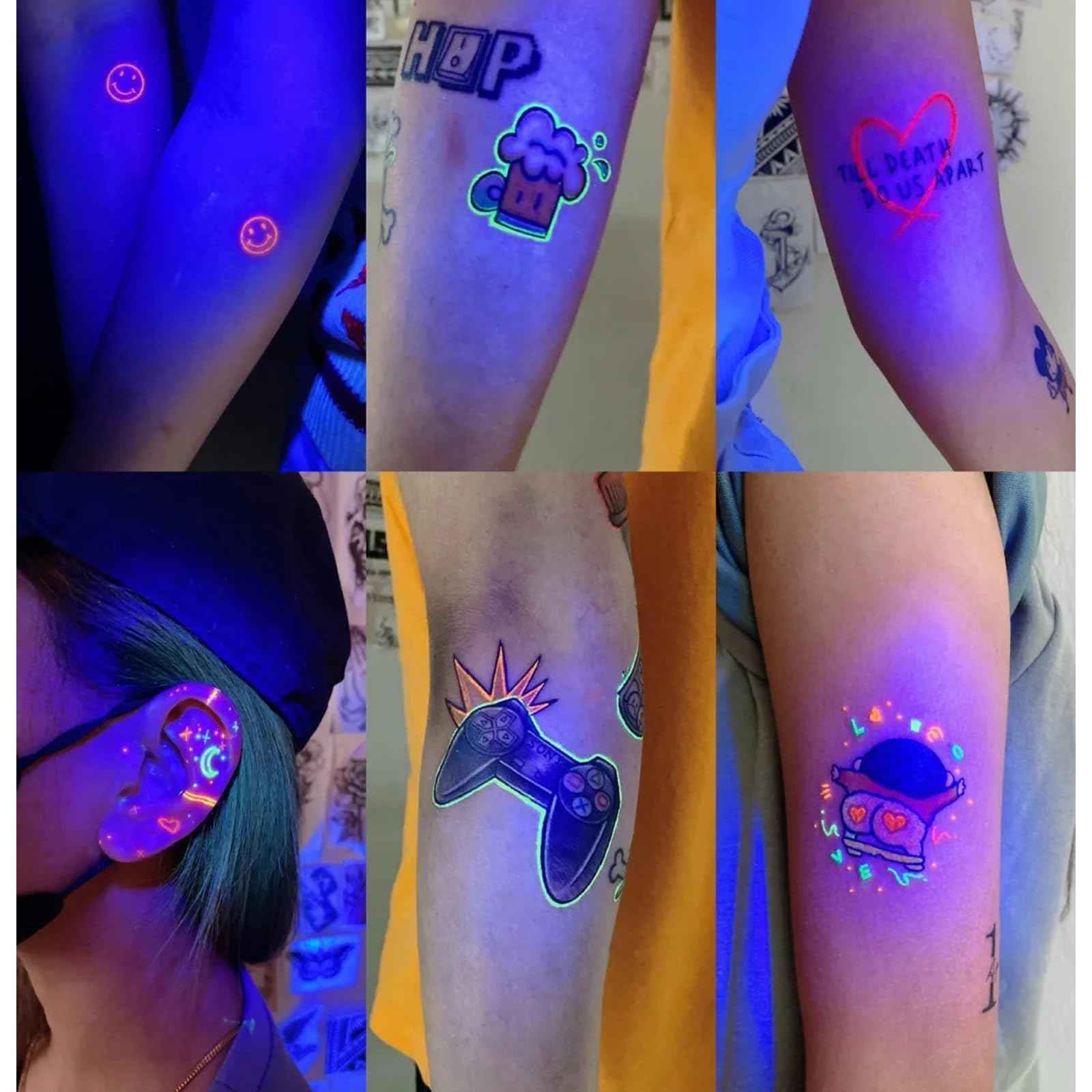 8 Colors UV Tattoo Ink Set,15ml Professional Fluorescent Ink Glow in The Dark Tattoo Ink Blacklight Ink,0.5oz/Bottle Neon Tattoo Ink Invisible