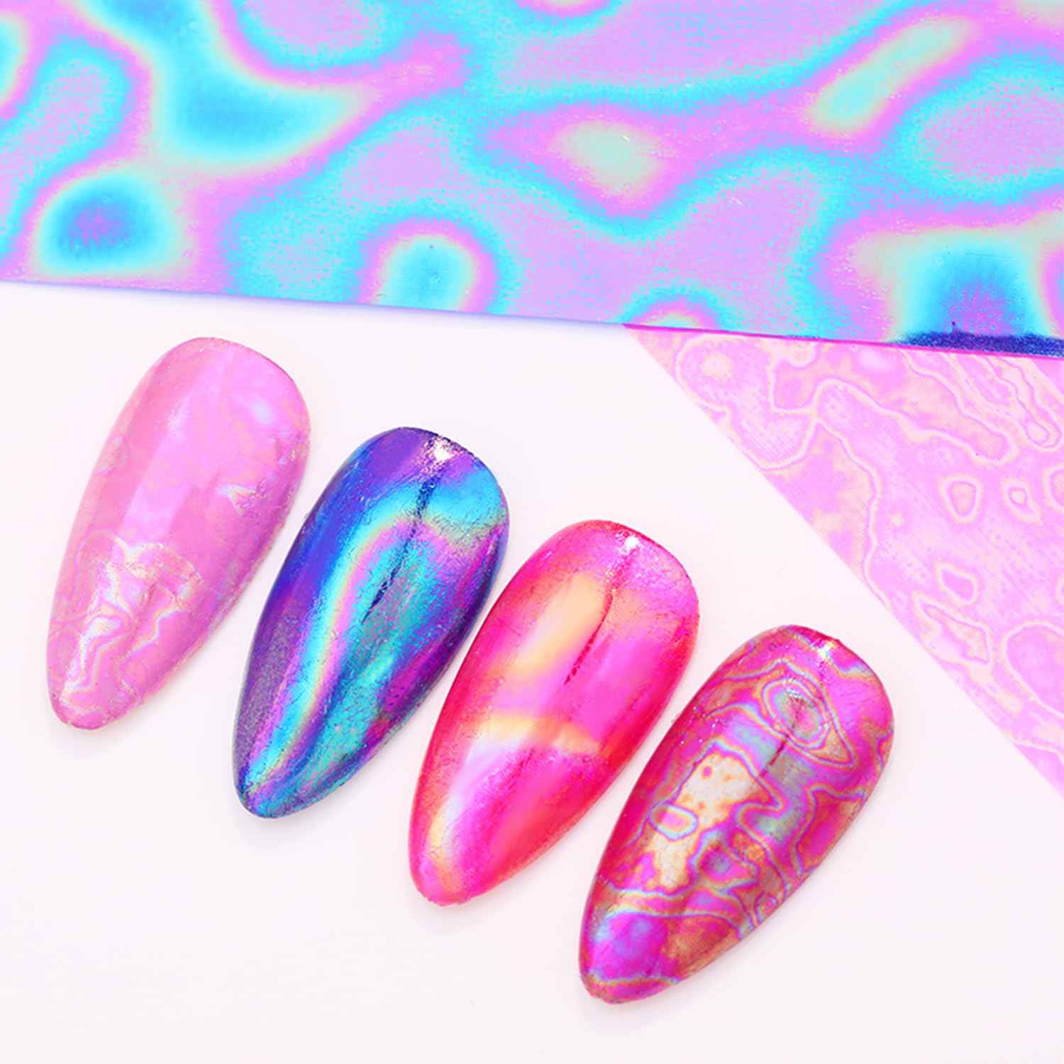 SILPECWEE 10 Rolls Aurora Nail Foil Laser Nail Transfer Foil Holographic Nail Art Foil Decals Iridescent Foil for Nails Fingernail Stickers Manicure Design for Women DIY Decoration