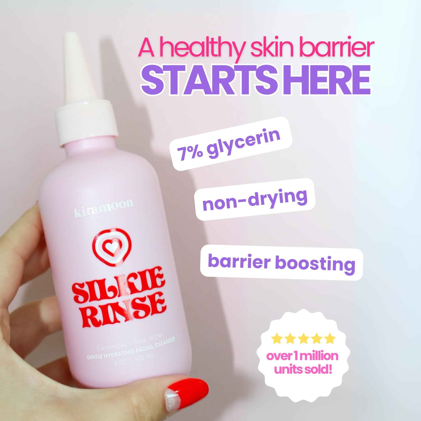 Kiramoon Face Wash Silkie Rinse Hydrating Gentle Face Cleanser for Dry or Sensitive Skin - Hydrating Makeup Remover & Face Wash w/Ceramides & Squalane