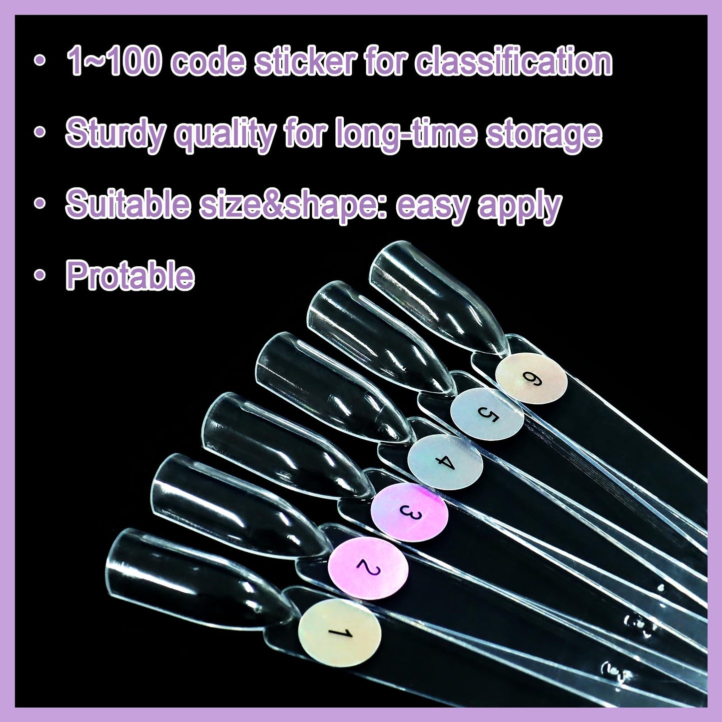 Laza 100 Pcs Clear Nail Swatch Sticks Box-packed with Ring and Numbered Stickers Nail Art Polish Color Display Practice Tips Sample Sticks Tester Nail Supplies for Nail Techs - 100 Tips Square