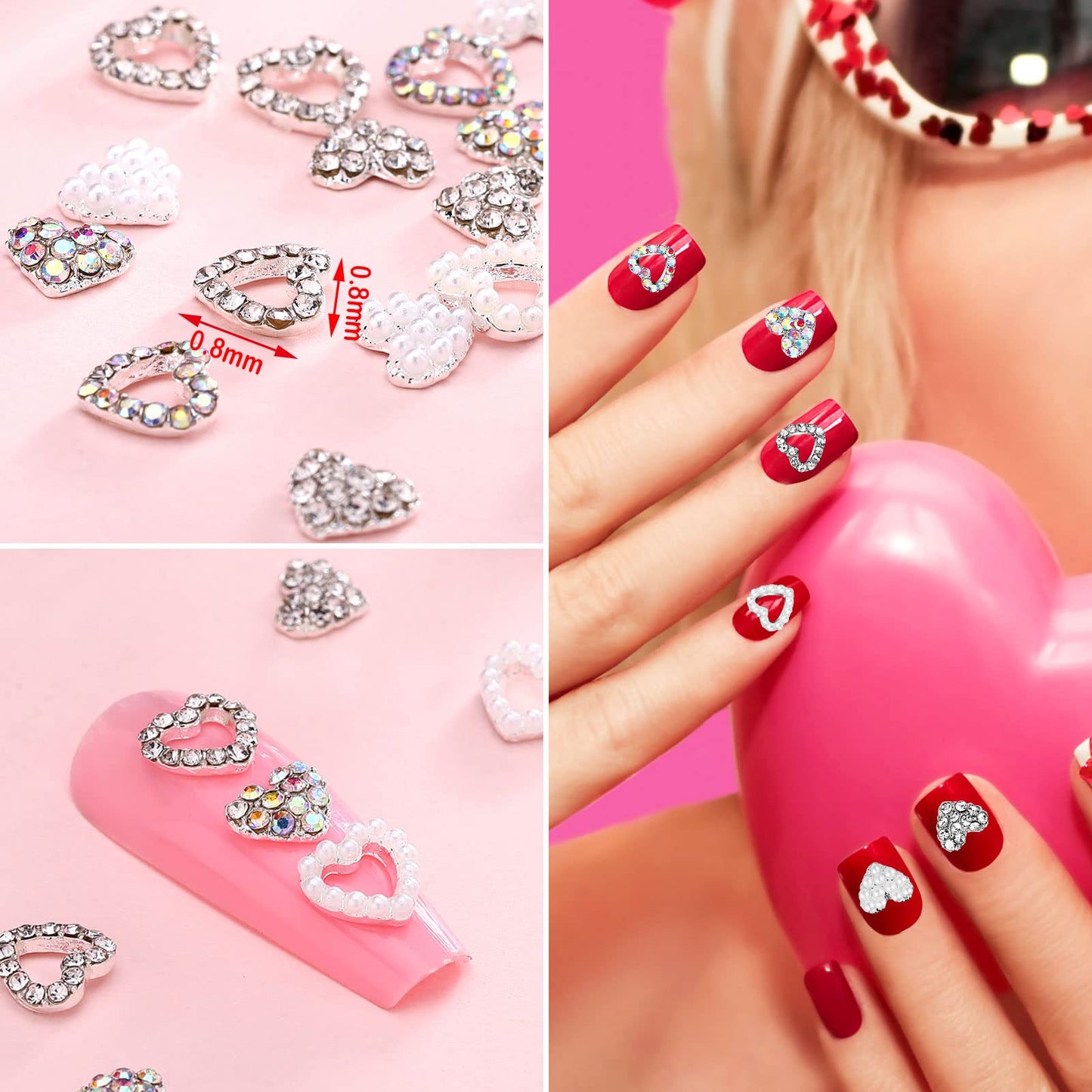 36 Pieces 3D Heart Nail Charms for Nail Heart Nail Rhinestone Decals Love Crystal Nail Charms Diamond Alloy Nail Gems Decorations for Women Girls Valentine's Day (Novel Style)