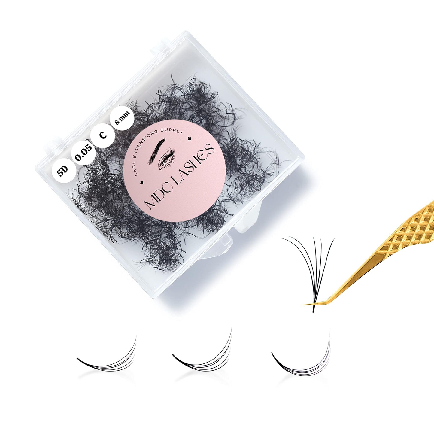 MDC LASHES Promades Eyelash Fan 500fans | 5D-16D, 0.05-0.07 Thickness, C/CC/D Curls, 8-18mm | Volume Lash Extensions Premade Lash Fans Pro Made False Eyelashes Pestanas Pelo A Pelo (9D-0.07-C-12)