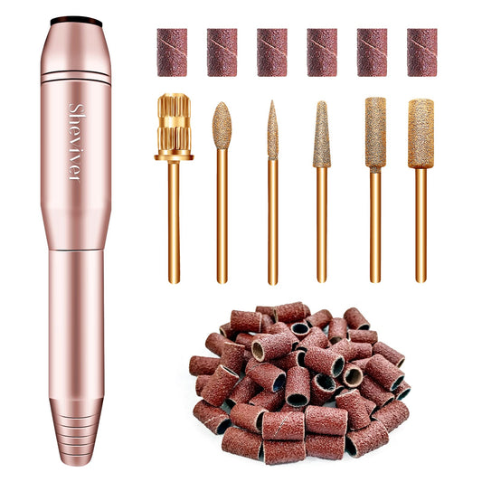 Sheviver Electric Nail Drill, Electric Nail File for Acrylic Gel Nails, Professional Nail Drill Machine Efile Manicure Pedicure Tools with Gold Nail Drill Bits for Home Salon Use