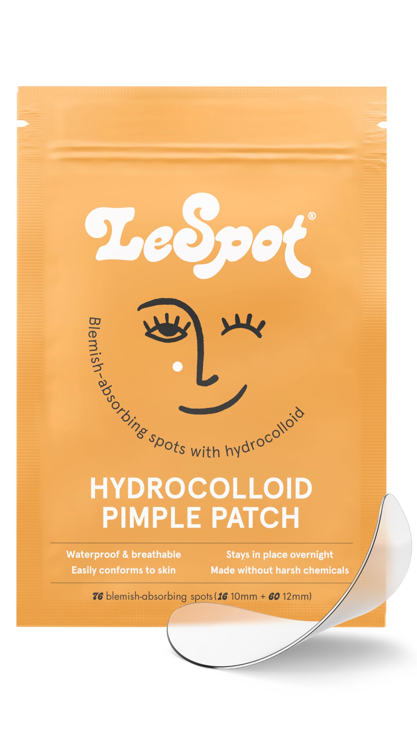 LeSpot Pimple Patches for Face – Zit Patches for Face That Stay in Place, Effective Hydrocolloid Acne Patches, Blemish Patches That Work, Acne Dots, 76 Count