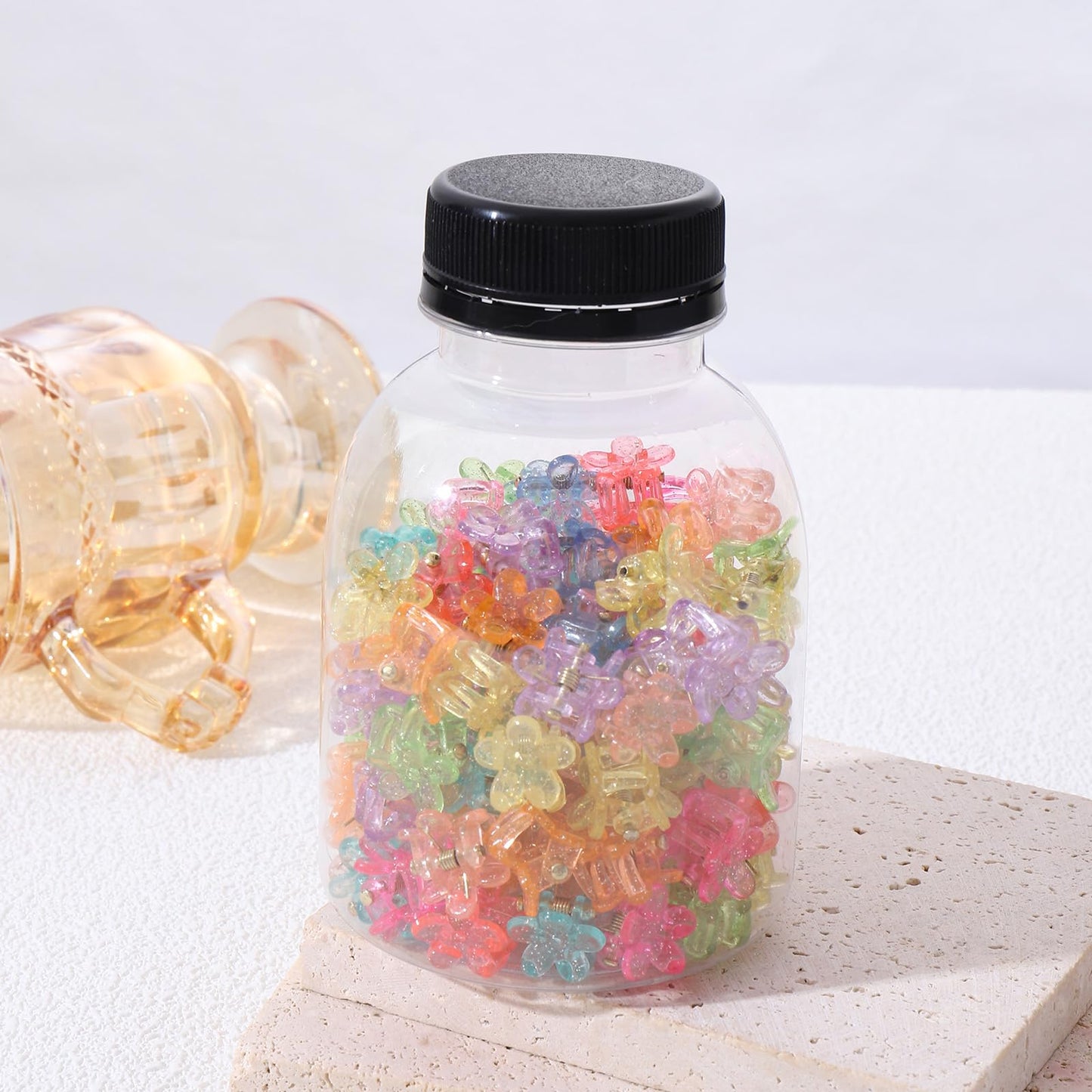 AUDTOPE Small Hair Clips for Women Girls,100PCS Cute Small Claw Clips for Thin Hair Jelly Mini Claw Clips Nonslip with Storing Bottles Hair Accessories,Flower