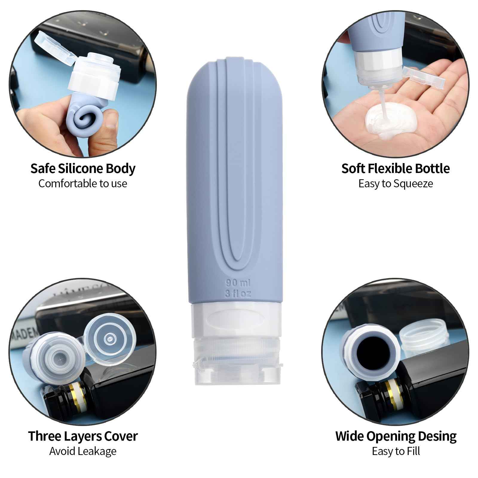 Mrsdry 16 Pack Travel Bottles for Toiletries, Oversize 6oz Silicone Travel Containers, Leak Proof Refillable Liquid Shampoo And Conditioner Travel Essentials