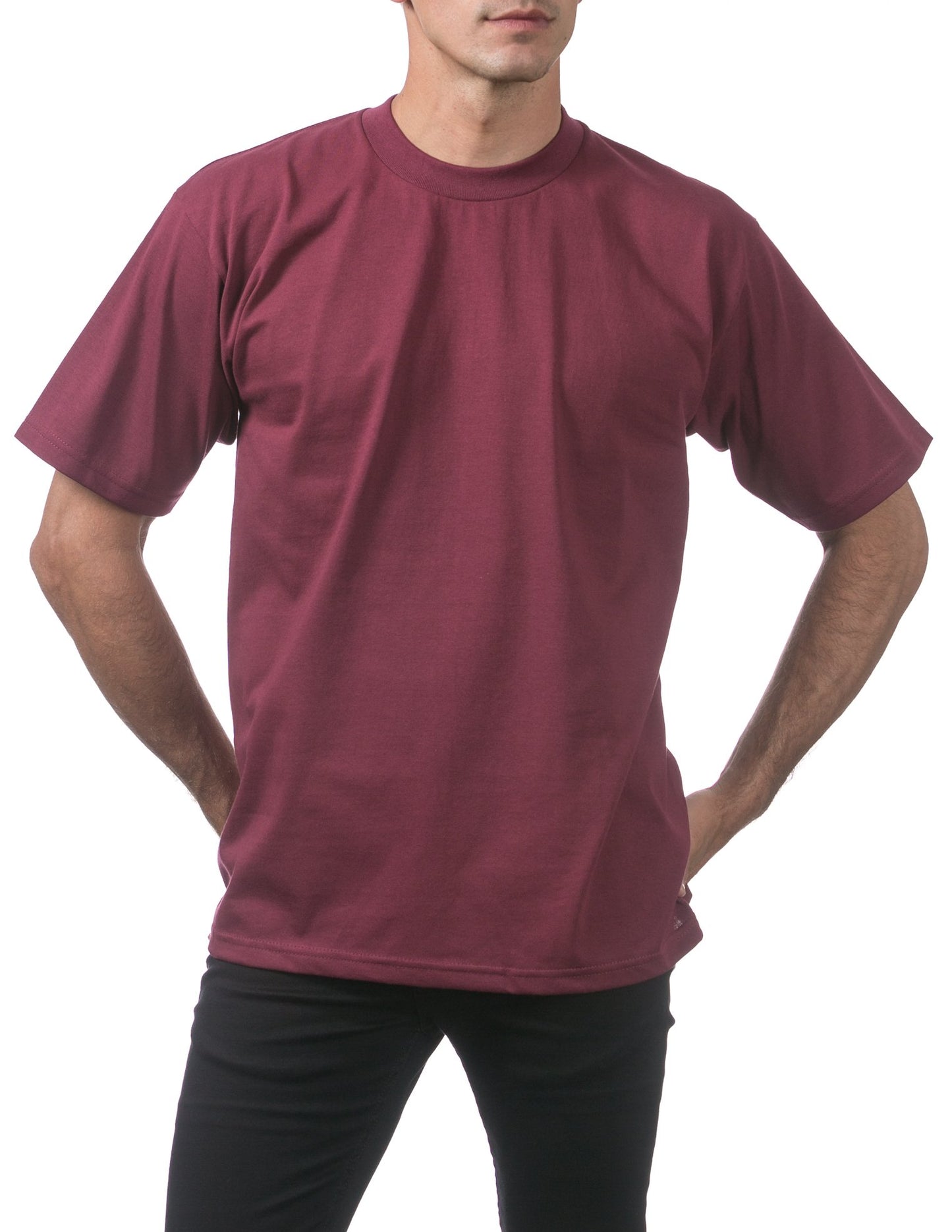 Pro Club Men's Heavyweight Cotton Short Sleeve Crew Neck T-Shirt, Maroon, Small