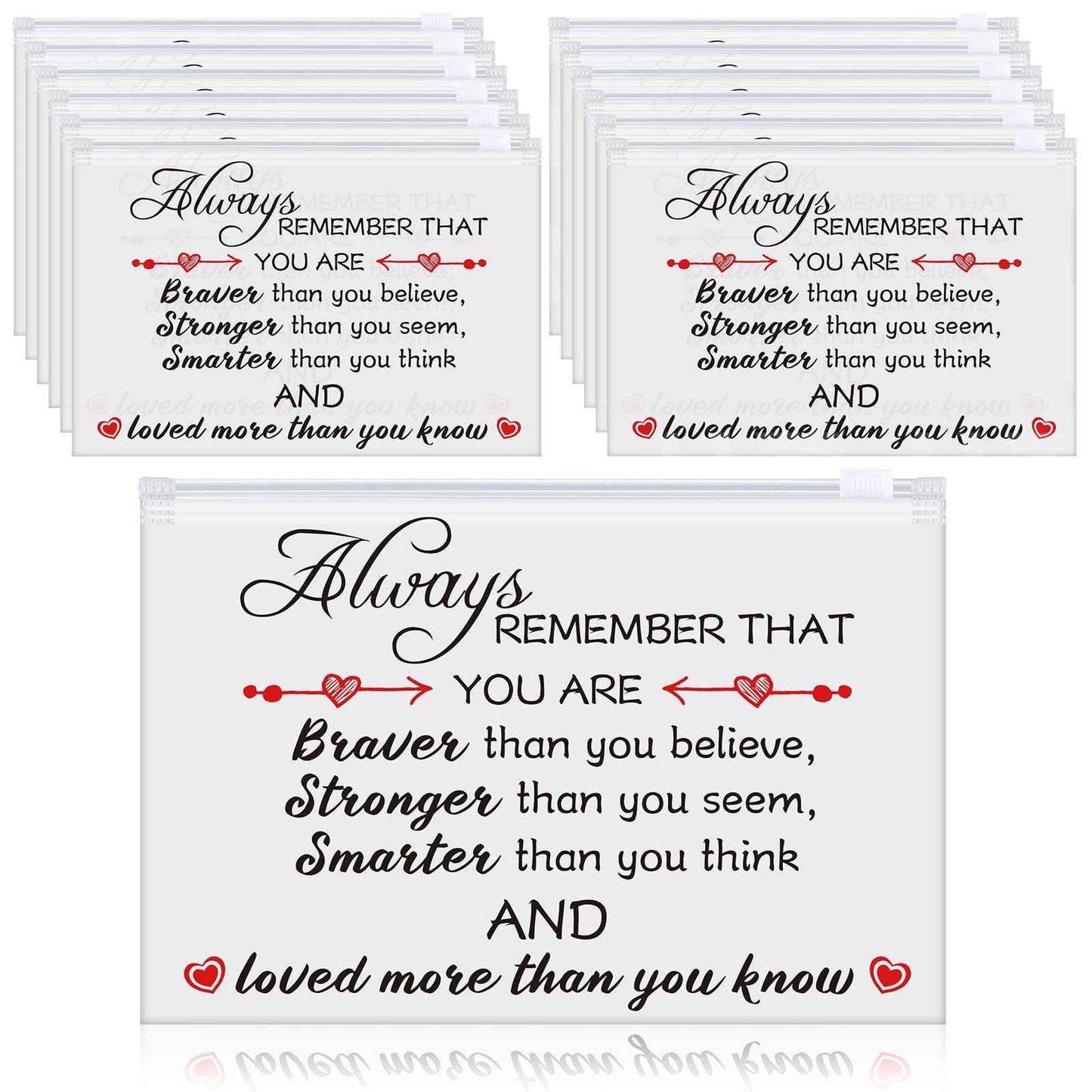 Sunnyray 60 Pcs Makeup Bags Bulk Inspirational Gifts Bags for Women EVA Cosmetic Bag with Zipper for Housekeeping Week Appreciation Gifts(Always Remember You Are Braver Than You Think)