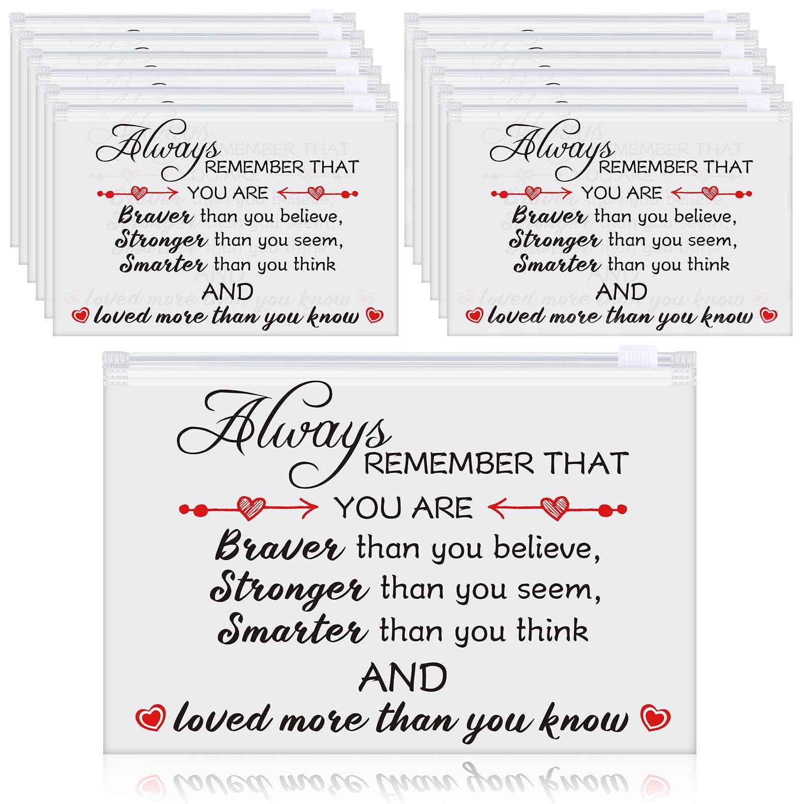 Sunnyray 60 Pcs Makeup Bags Bulk Inspirational Gifts Bags for Women EVA Cosmetic Bag with Zipper for Housekeeping Week Appreciation Gifts(Always Remember You Are Braver Than You Think)