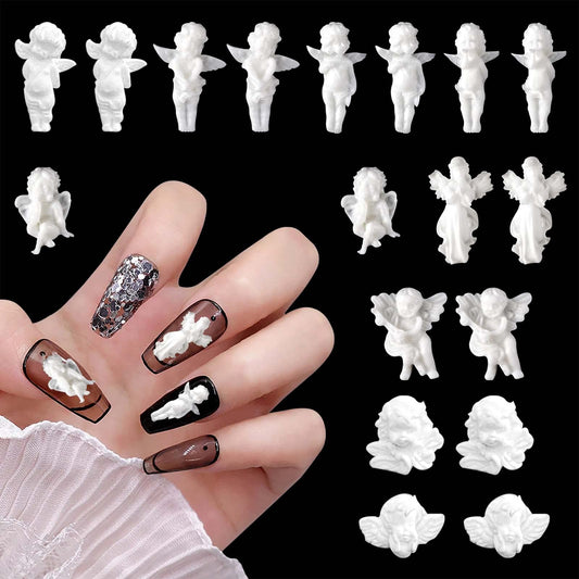 JERCLITY 90 Pieces White Baroque Angel Nail Charms 3D Embossed Angel Baby Nail Art Charms Cute Cupid Nail Accessories Charms for Acrylic Nails Retro Baroque Decor Nail Supplies for Women Girls