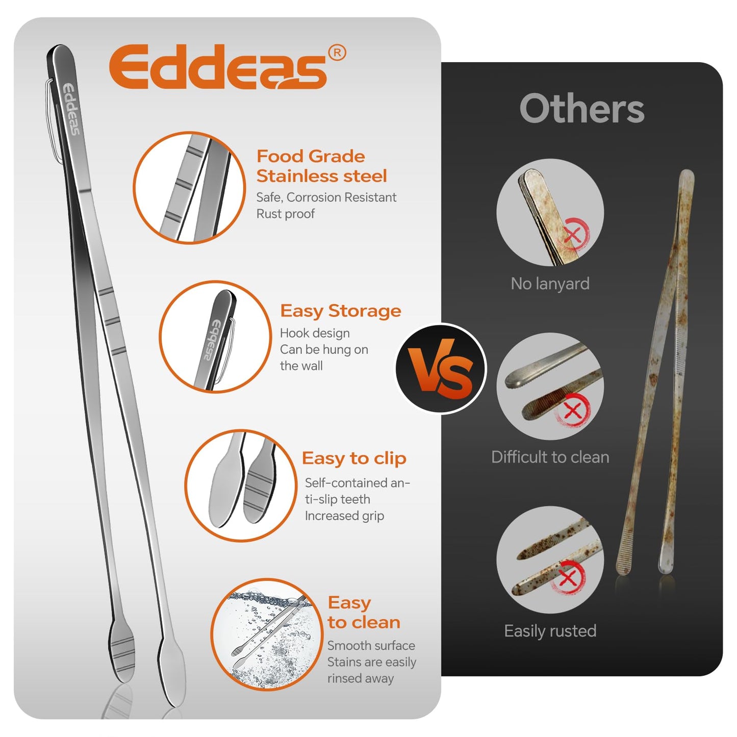 Eddeas Kitchen Tweezers Tongs, Cooking Tweezers Stainless Steel - 3 Size 12'' 10'' & 8 inch Ideal for Meat, pasta, plating and pinching delicate small pieces of food, Set of 3