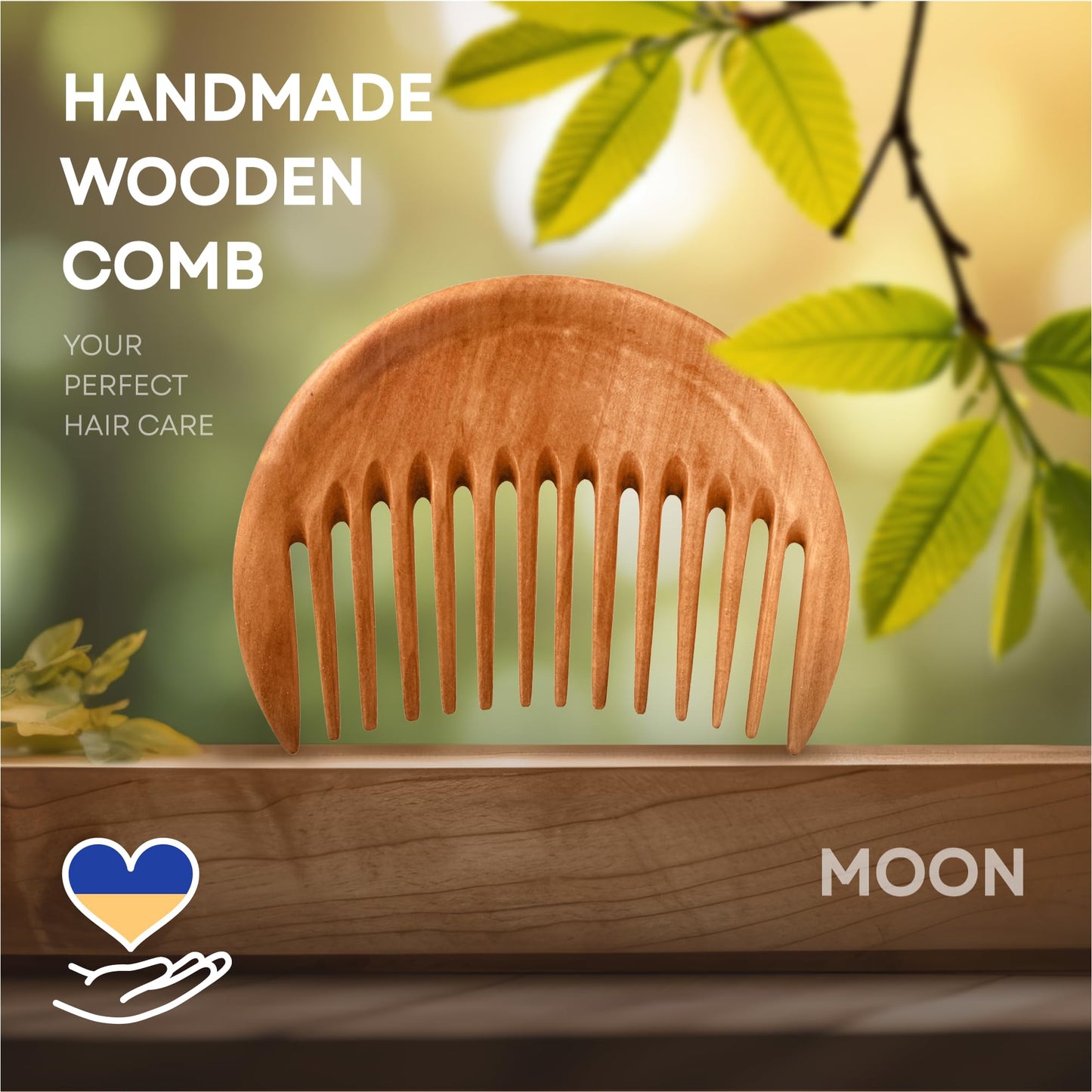 Handmade Wooden Hair Comb for Women Natural Wood Hair Care Scalp Massager Eco-Friendly Wooden Comb Wide Tooth Perfect for use with Balms and Oils Wood Gifts Wooden Comb for Long Hair Pear Comb (Moon)