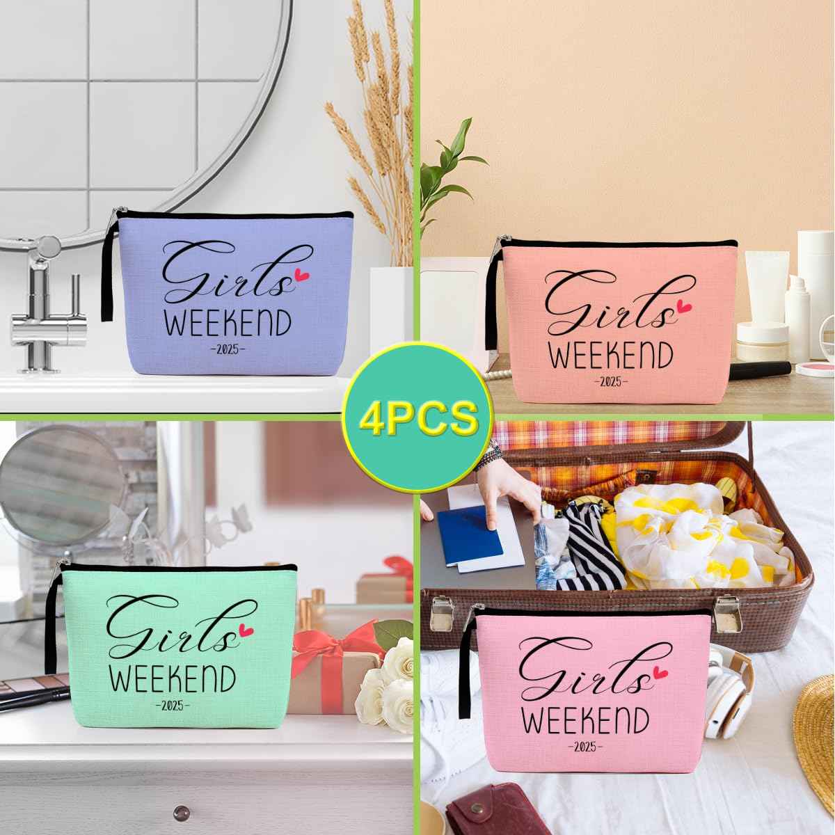 Hanamiya Na 4Pcs Weekend Makeup Bag Trip Gifts Favors Bag Girls Weekend Gifts Friendship Gifts for Women Girls BFF Bride Cosmetic Bag Zipper Pouch Wedding birthday Bachelorette Party