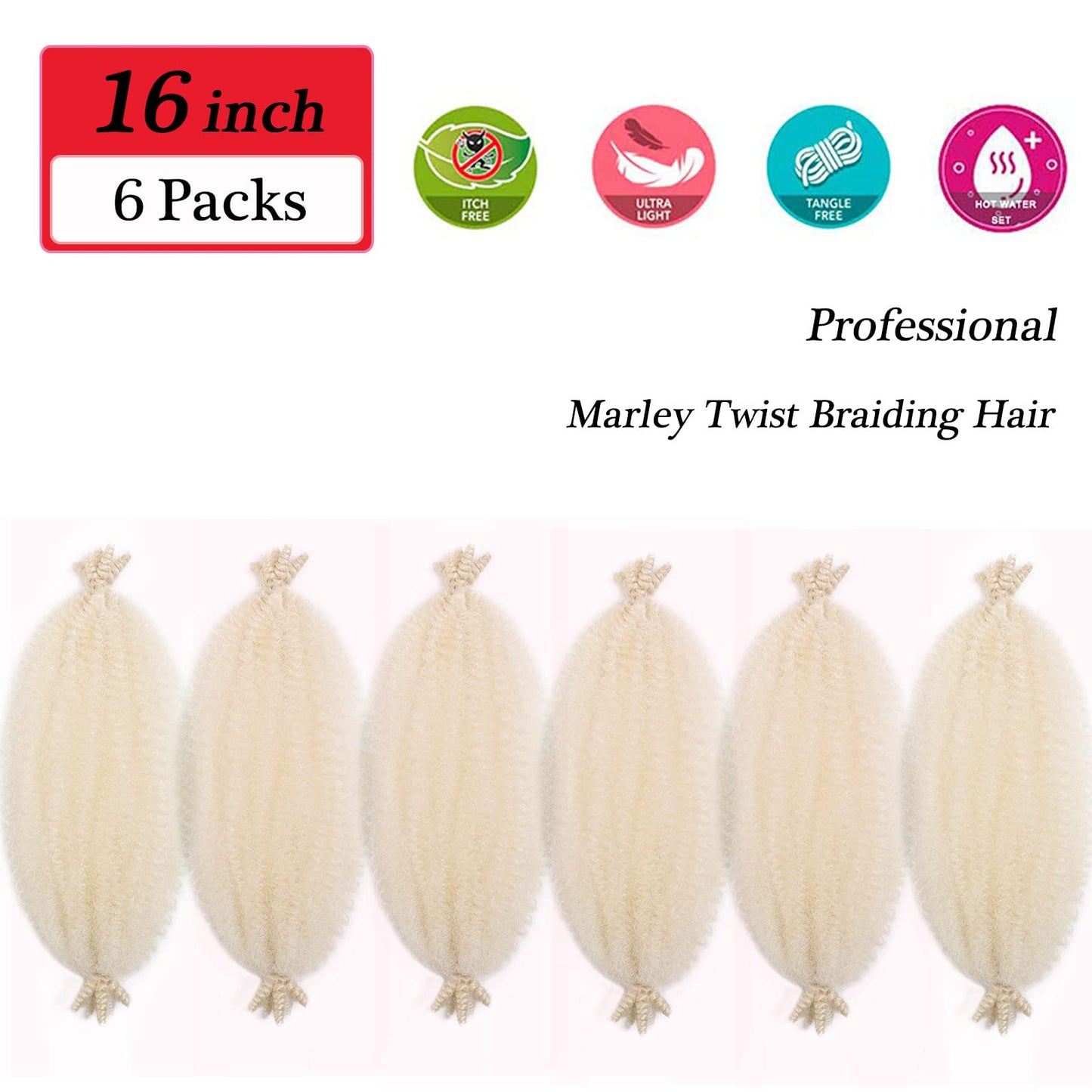 613 Spring Cuban Twist hair 16 inch Marley Twist Braiding Hair Wrapping Marley Hair for Soft Faux Locs Twisted Up Springy Afro Kinky Twist Hair Braiding Crochet Kinky Braiding Hair