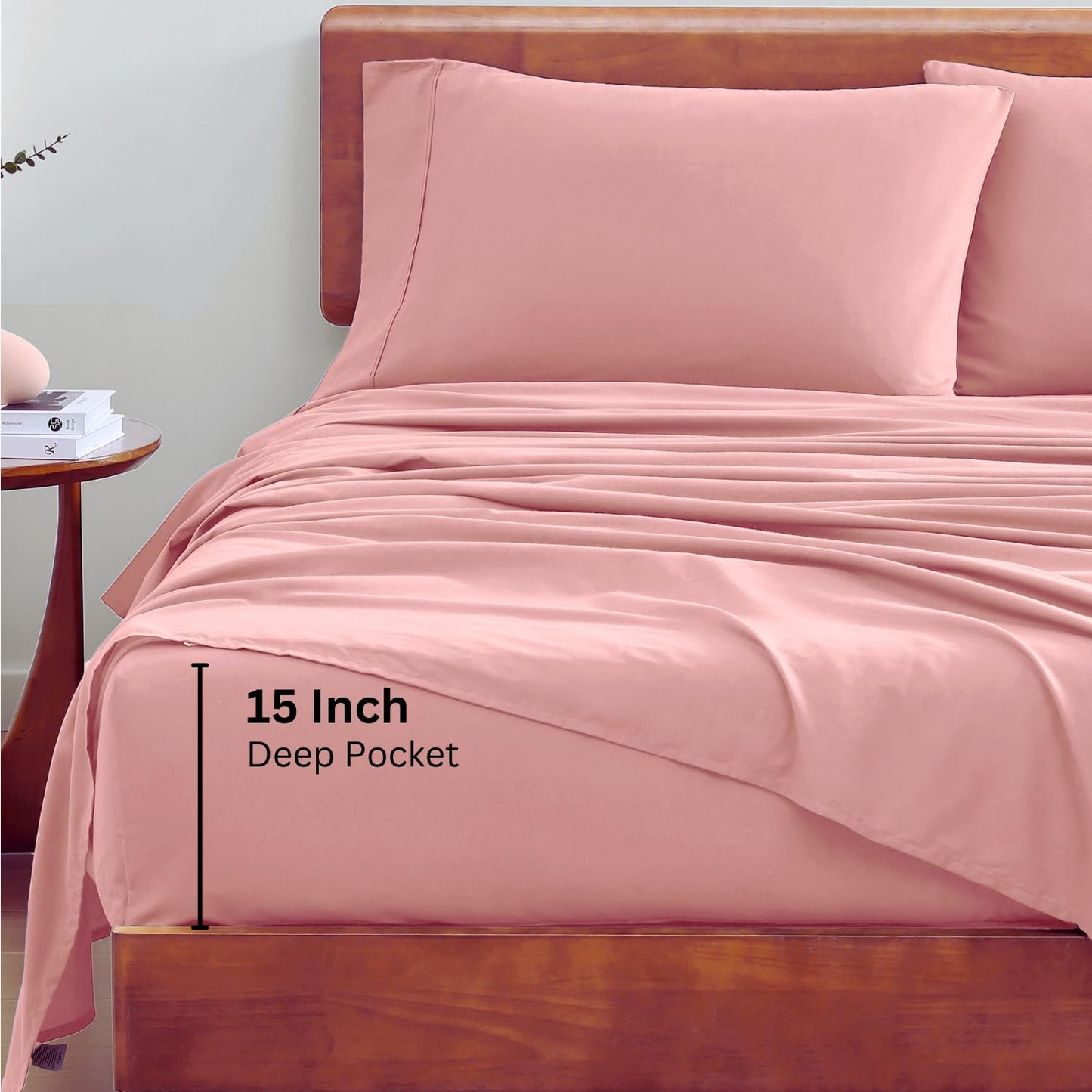 LANE LINEN 100% Organic Cotton Twin XL Sheets Set, 3-Piece Pure Organic Cotton Percale Sheets, Cotton Bedsheets, Ultra Soft Bedding Sheets, Breathable, Fits Mattress Upto 15" Deep - Rose Dawn