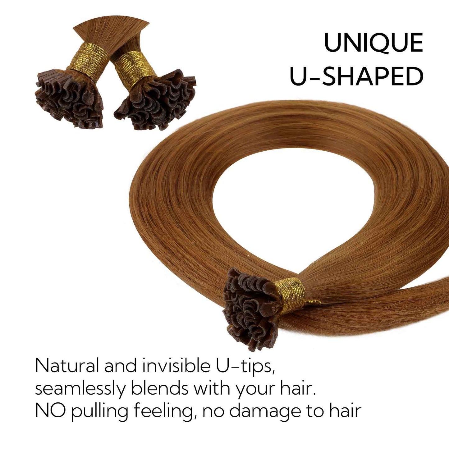 HOTBANANA U Tip Hair Extensions, 16 Inch 50g 50s Copper Pre Bonded Hot Fusion Keratin UTip Hair Extensions