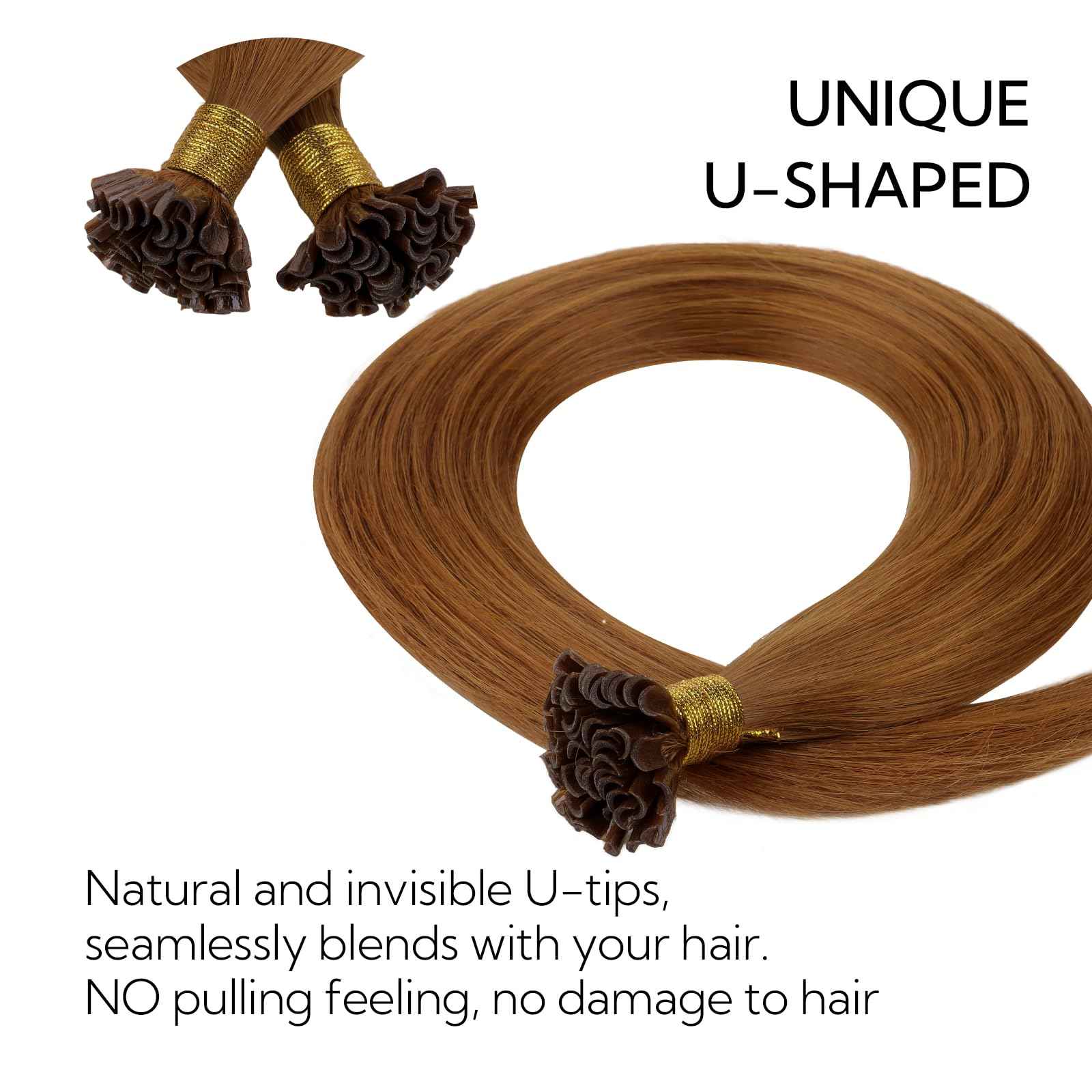 HOTBANANA U Tip Hair Extensions, 16 Inch 50g 50s Copper Pre Bonded Hot Fusion Keratin UTip Hair Extensions