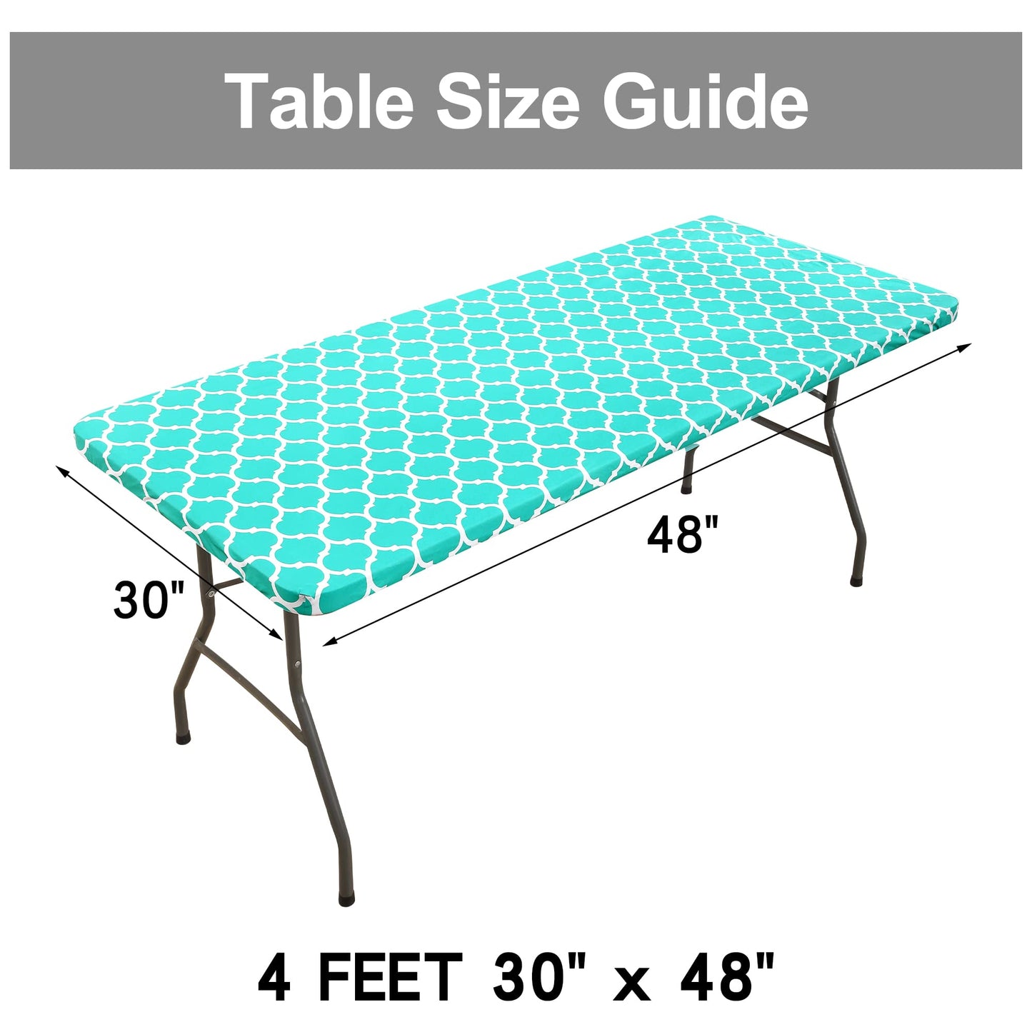 smiry Rectangle Picnic Tablecloth, Waterproof Elastic Fitted Table Covers for 4 Foot Tables, Wipeable Flannel Backed Vinyl Tablecloths for Camping, Indoor, Outdoor (Teal Morocco, 30x48 Inches)