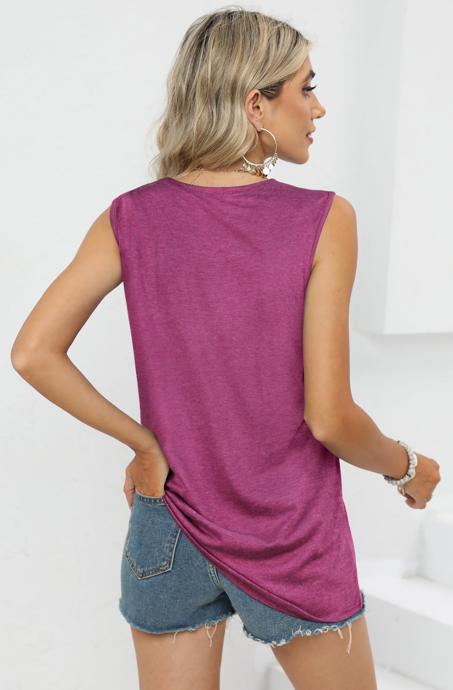 Womens Summer Tops Sleeveless Tank Top Crew Neck Loose Fit Tunic Shirts Blouse (Purple Pineapple, S)