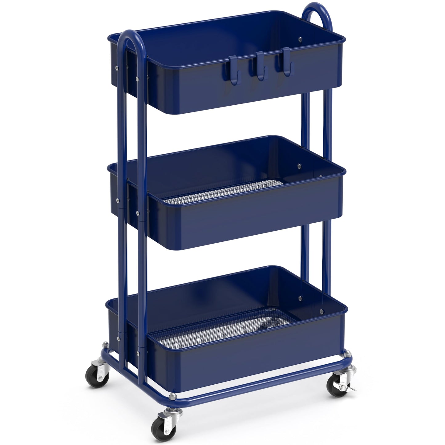 Simple Houseware Heavy Duty 3-Tier Metal Utility Rolling Cart, Navy