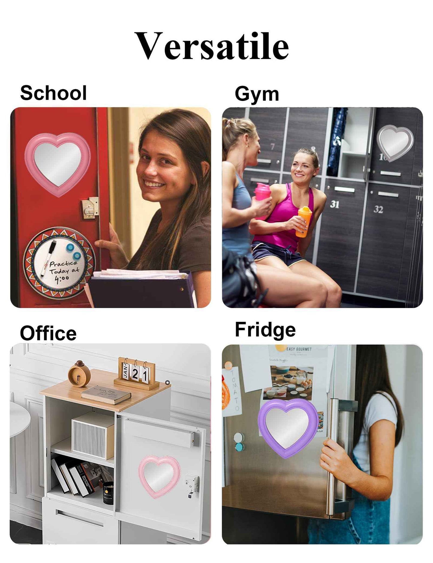dbfdpsey Magnetic Heart Mirror, 6.9"x7.3", School & Office Cabinet Mirror, Magnetic Makeup Mirror for Girls, Bathroom & Gym Locker (Purple)