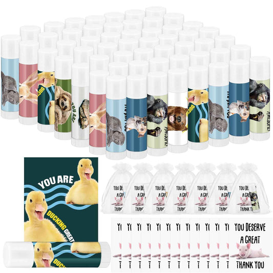 Dansib 40 Sets Employee Appreciation Gifts Bulk for Coworkers Thank You Staff Gift Inspirational Animal Pun Lip Balm Note Cards Organza Bag for Office Pocket Favor Party Team Volunteer Nurse Friend