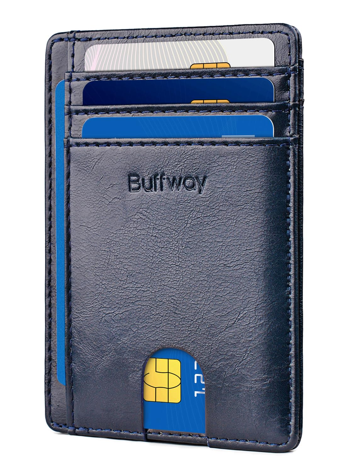 Buffway Slim Minimalist Front Pocket RFID Blocking Leather Wallets for Men and Women - Alaska Blue