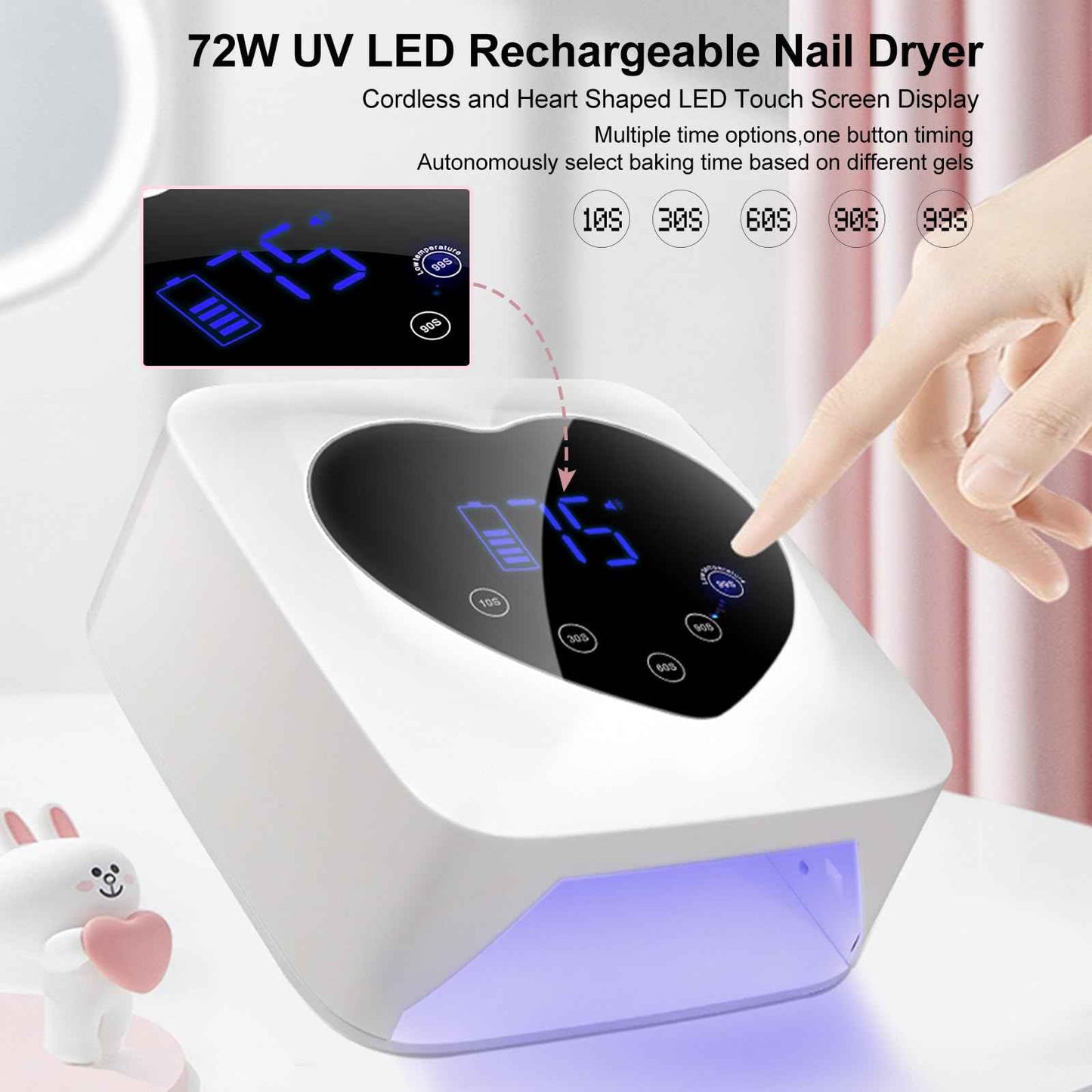 UV LED Nail Lamp Cordless 72W Portable Nail Dryer Light Rechargeable UV Light for Gel Nails Polish/Acrylic,Fast Curing Gel Polish Lamp with 5 Timer Smart Sensor,Nail Art Drying Tools for Home Salon